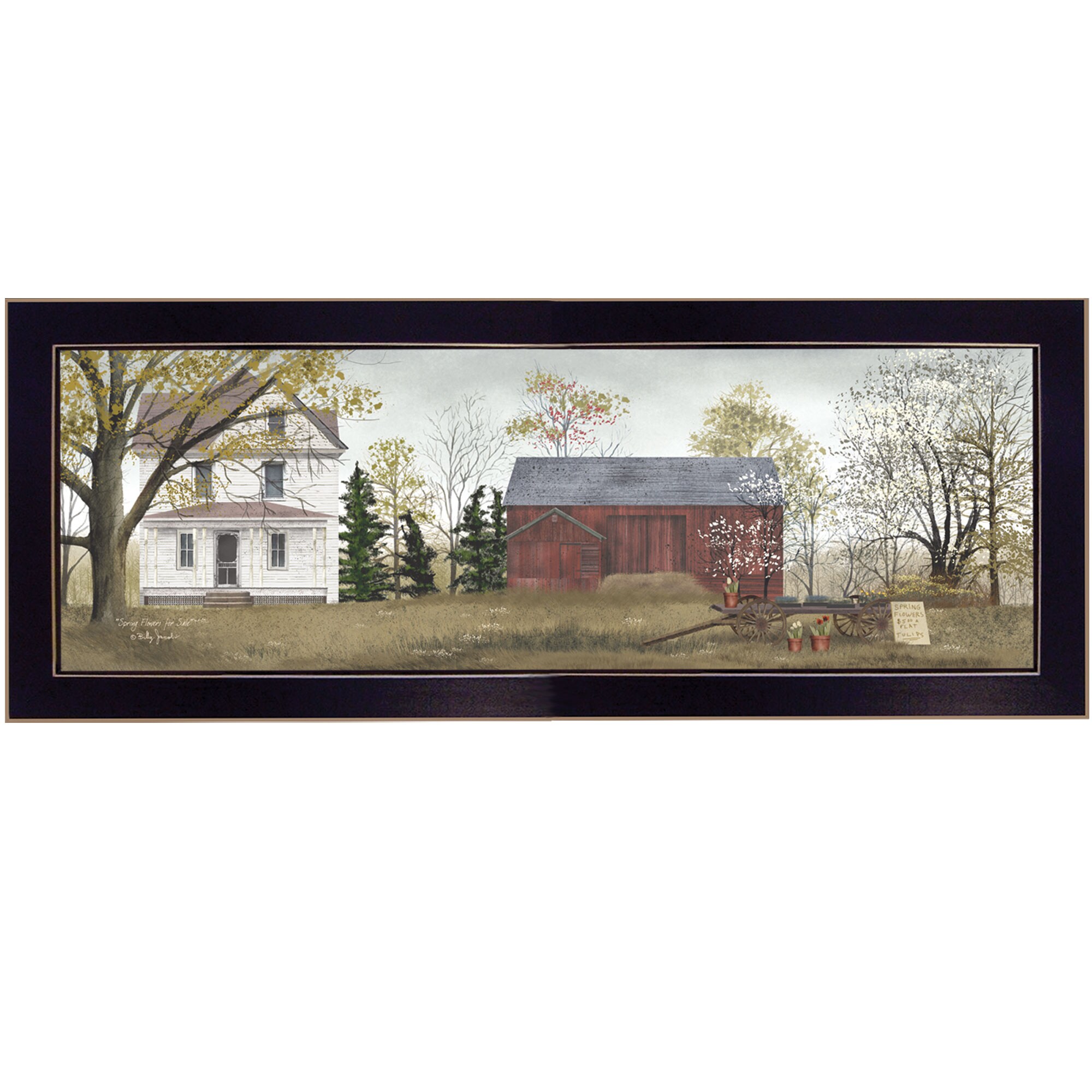 Trendy Decor 4U BJ120A-712 Spring Flowers For Sale Billy Jacobs Black Wood Framed 8-in H x 20-in W Vintage/Retro Paper Print