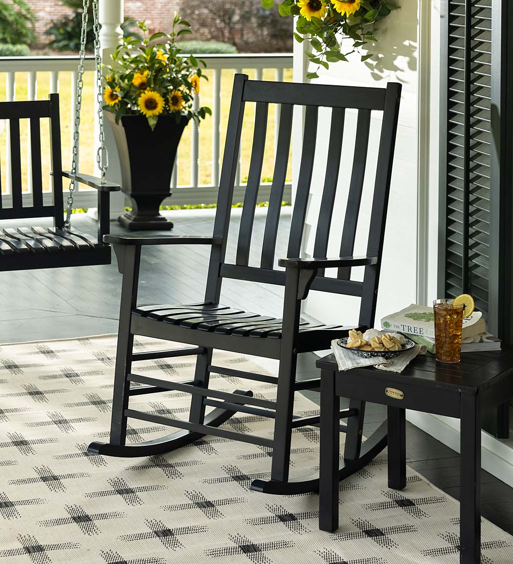 Evergreen 62A76 BK Brown Wood Frame Rocking Chair with Slat Seat
