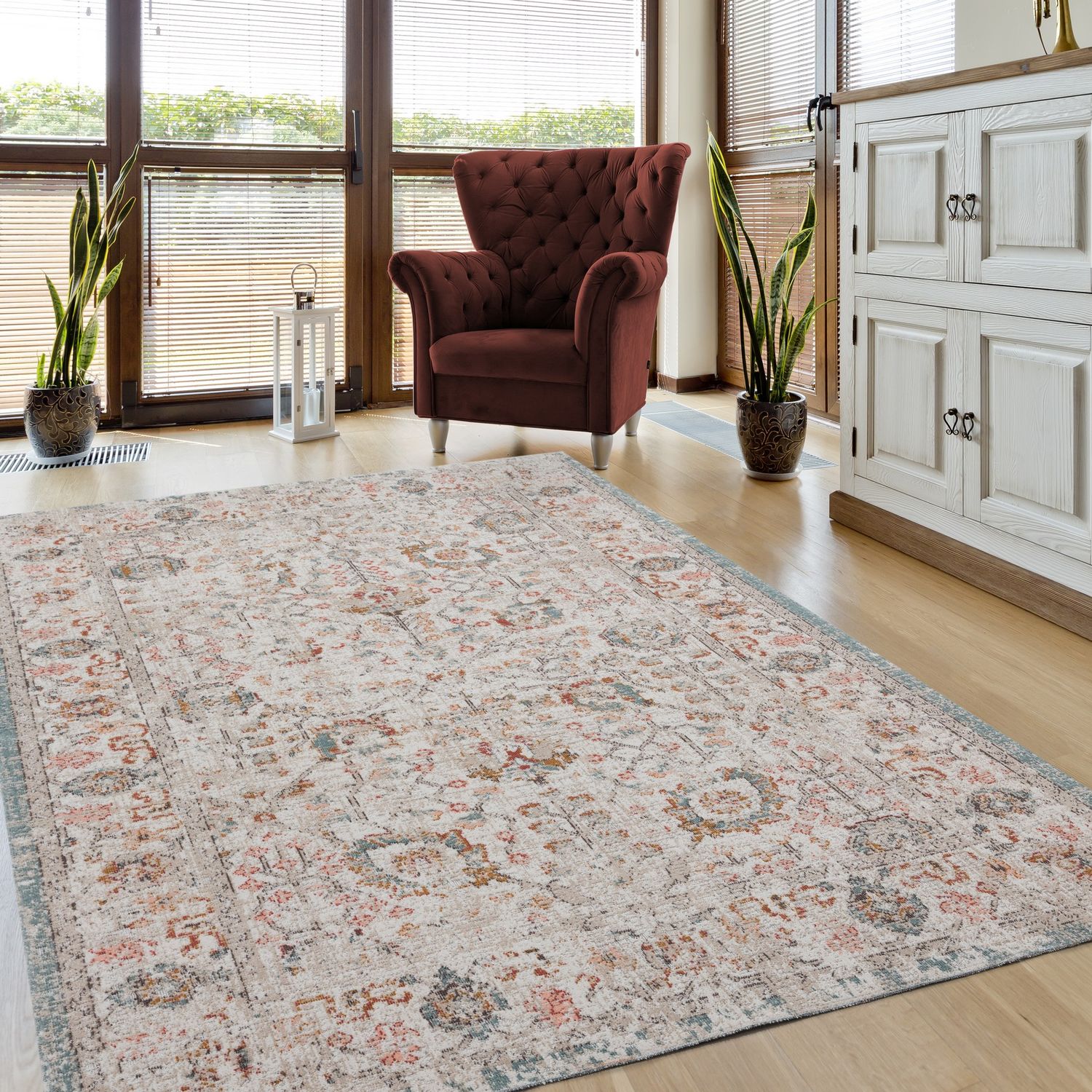 LR Home 9646A5084934J8 8 X 10 (ft) Beige/Cream Indoor/Outdoor Floral/Botanical Area Rug