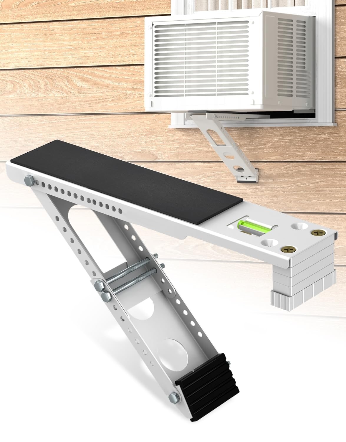 Oyezvary Adjustable Window Air Conditioner Support Bracket Anti Slip Shock Absorbing Mat Built In Level Fits 5000 to 12000 BTU AC Units 1 Piece #LOZ0503A09