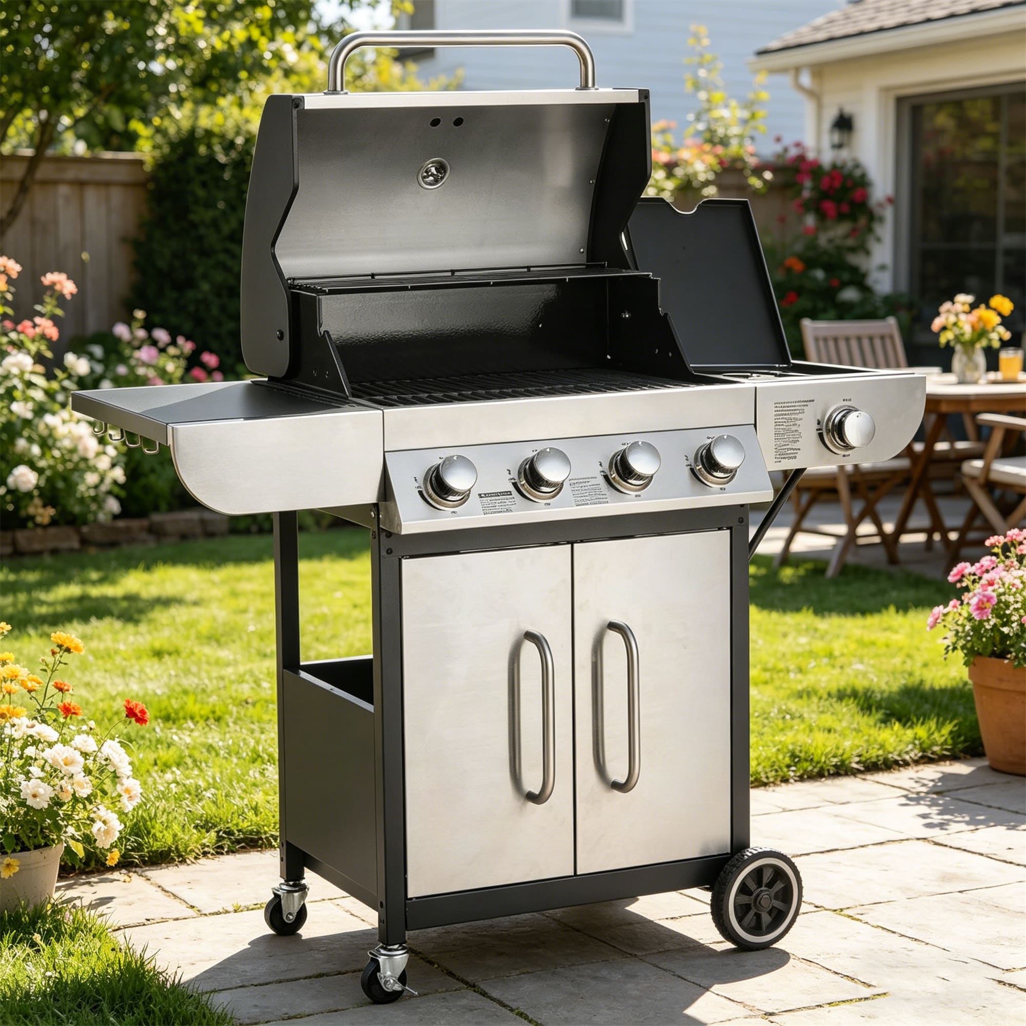 BABOOM BOM-P482100-OR Gas Grill Black 4 -Burner Liquid Propane Gas Grill 1 -Side Burner