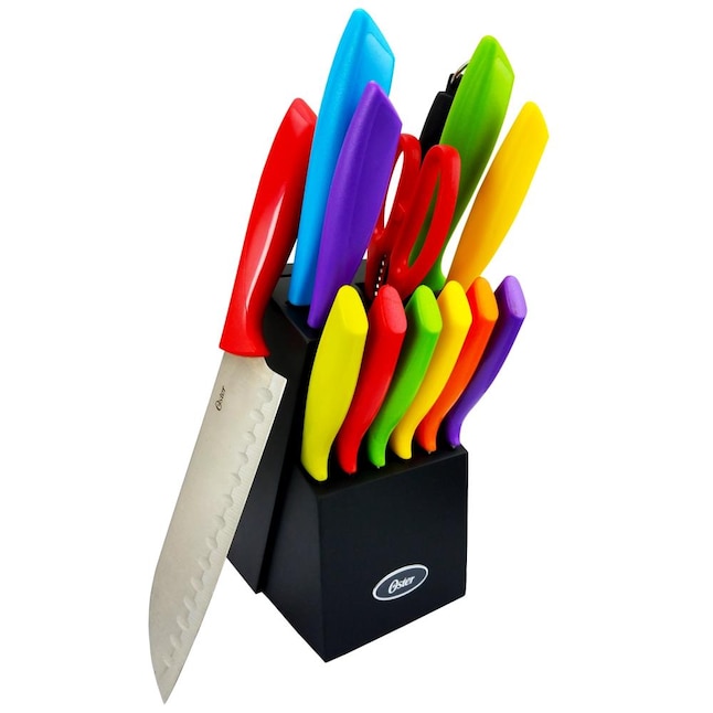 Oster 14 Piece Stainless Steel Cutlery Knife Set with Wood Block - Assorted  Colors, Stain and Rust Resistant, Ideal for Everyday Use in the Cutlery  department at