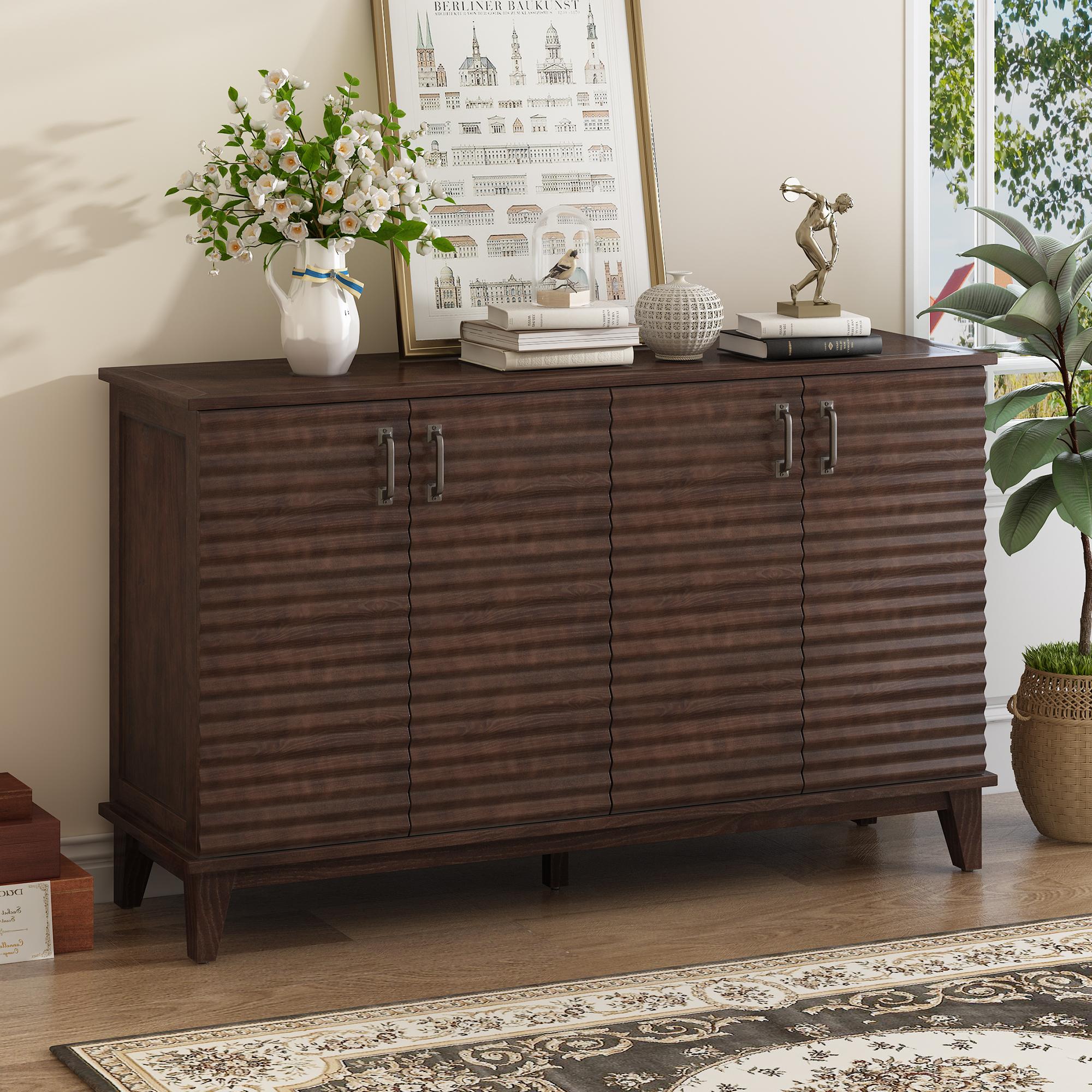 Bayfeve BF-444P-IN Sideboard with 4 Doors Rustic Espresso Brown Sideboard
