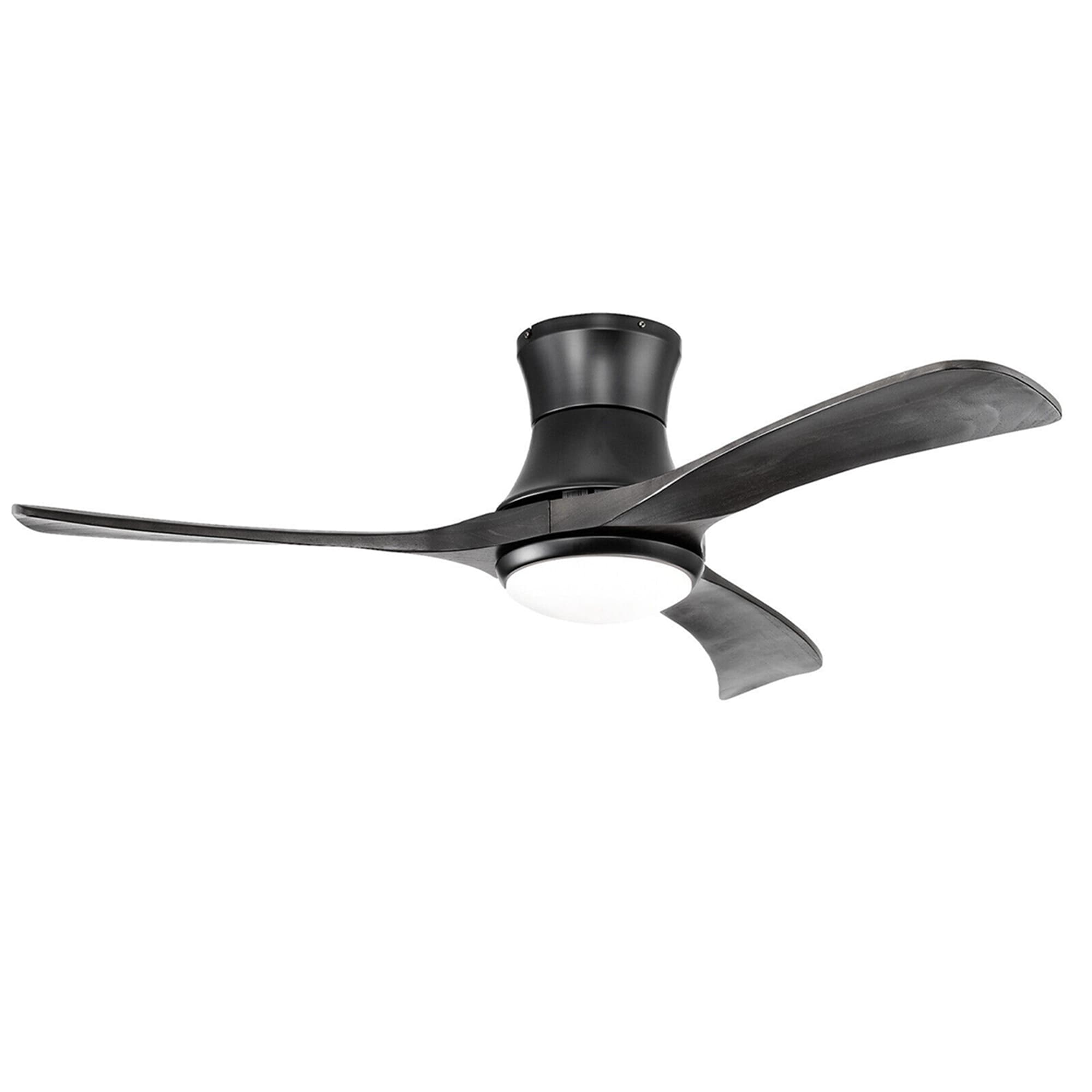WELLFOR DFJ10181US-DK 52-in Color-Changing Flush Mount Black with Paulownia Wood Blades Ceiling Fan With Light - Remote Included ( 3 -Blade )