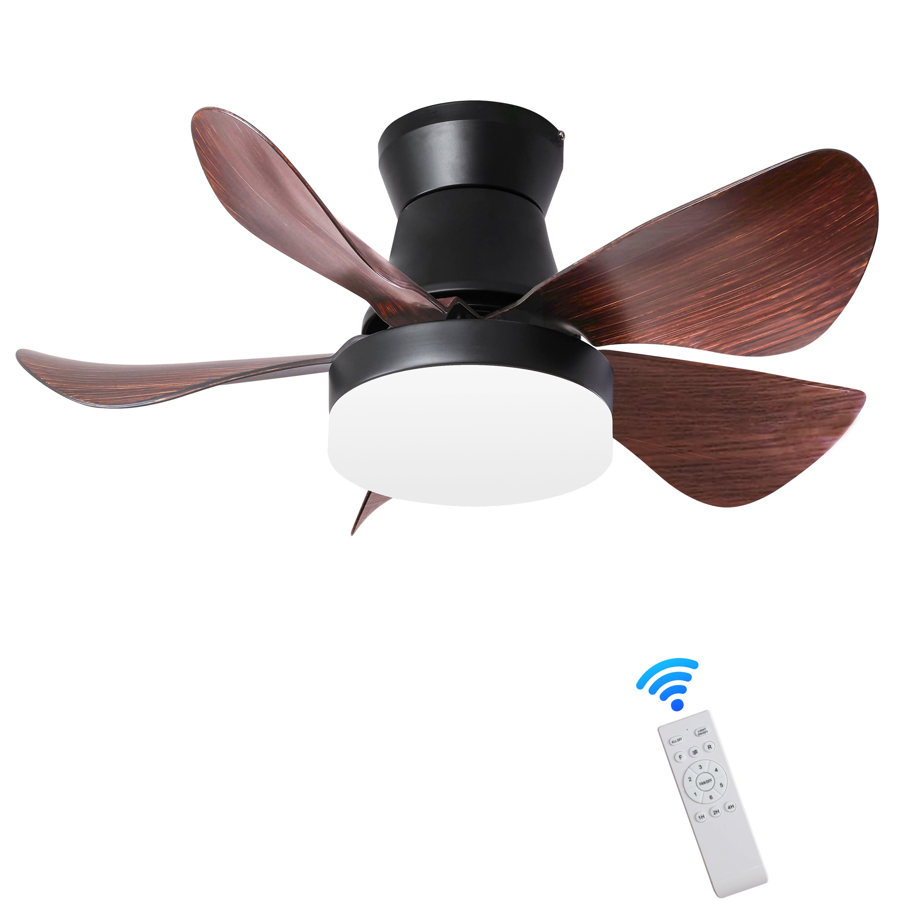 WELLFOR AMYUA-01 Multi LED Ceiling Fan 28-in Black Color-changing Integrated LED Indoor Flush Mount Ceiling Fan with Light and Remote (5-Blade)
