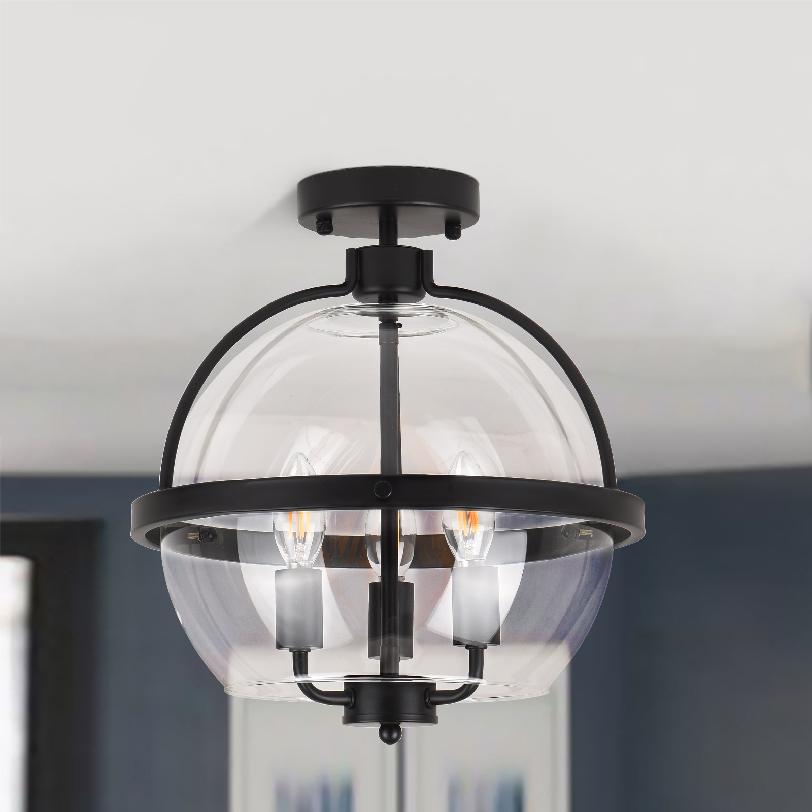 GZJunYo 3-Light 14.5-in Matte Black Semi Flush Mount Light