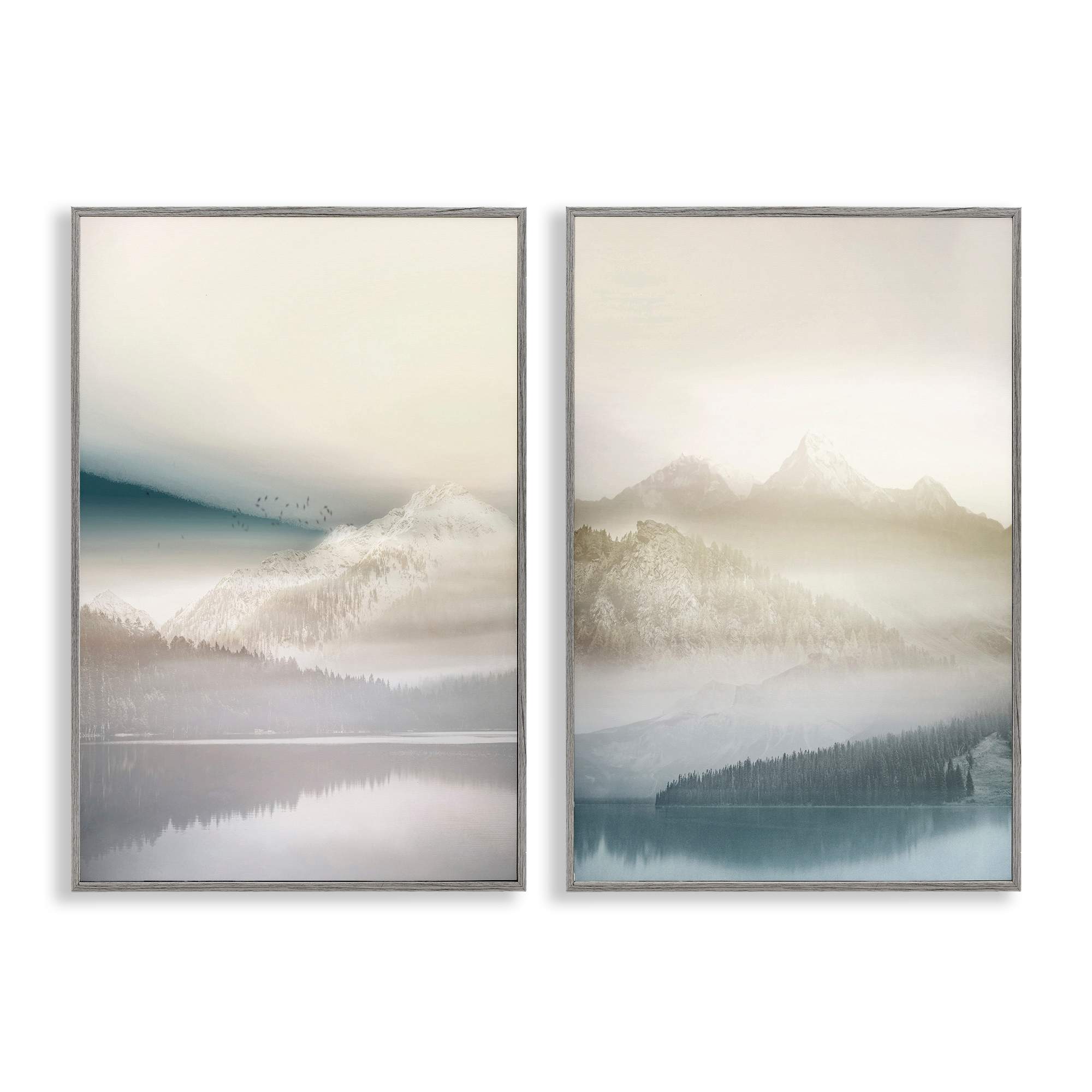 Stupell Industries B2-884-GFF-2PC-20X30 Mountain Peaks and Neutral Lake 2 Piece Gray Framed Giclee Art Set By Gemma Bardot 20 x 30