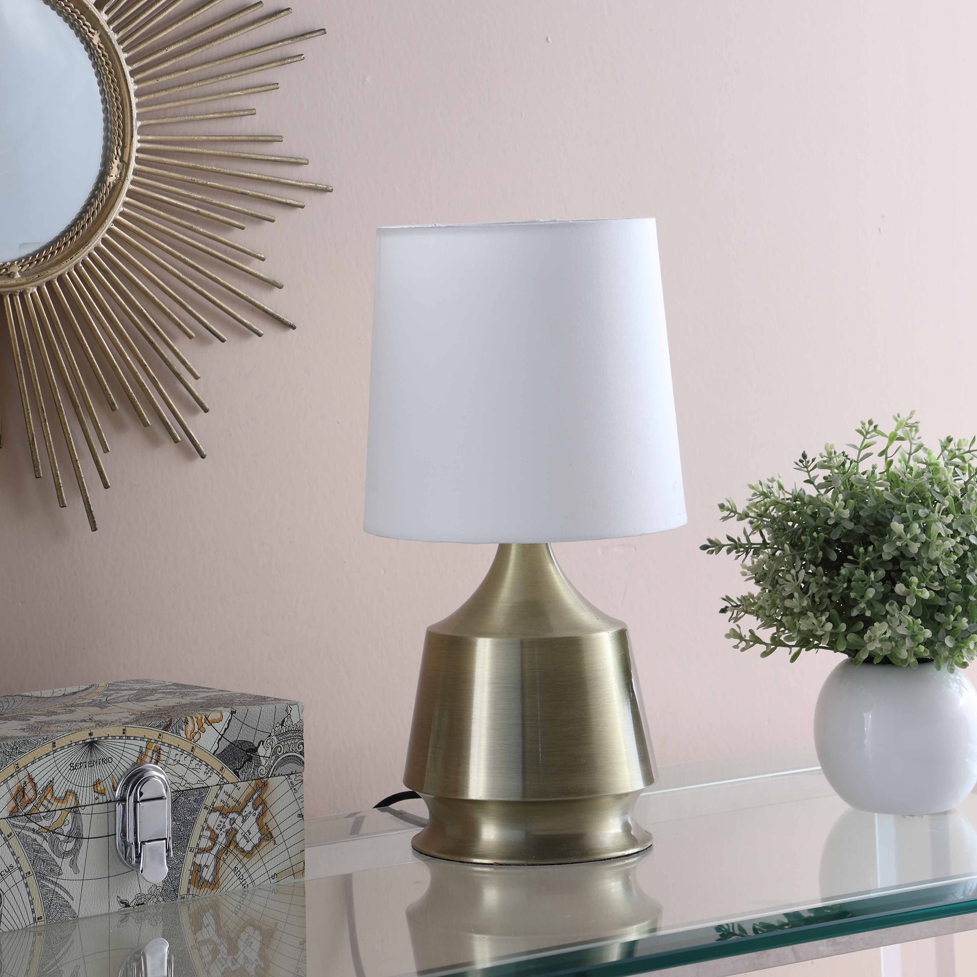 ORE International HBL2110 Ellis 14-in Brass Table Lamp with Linen Shade