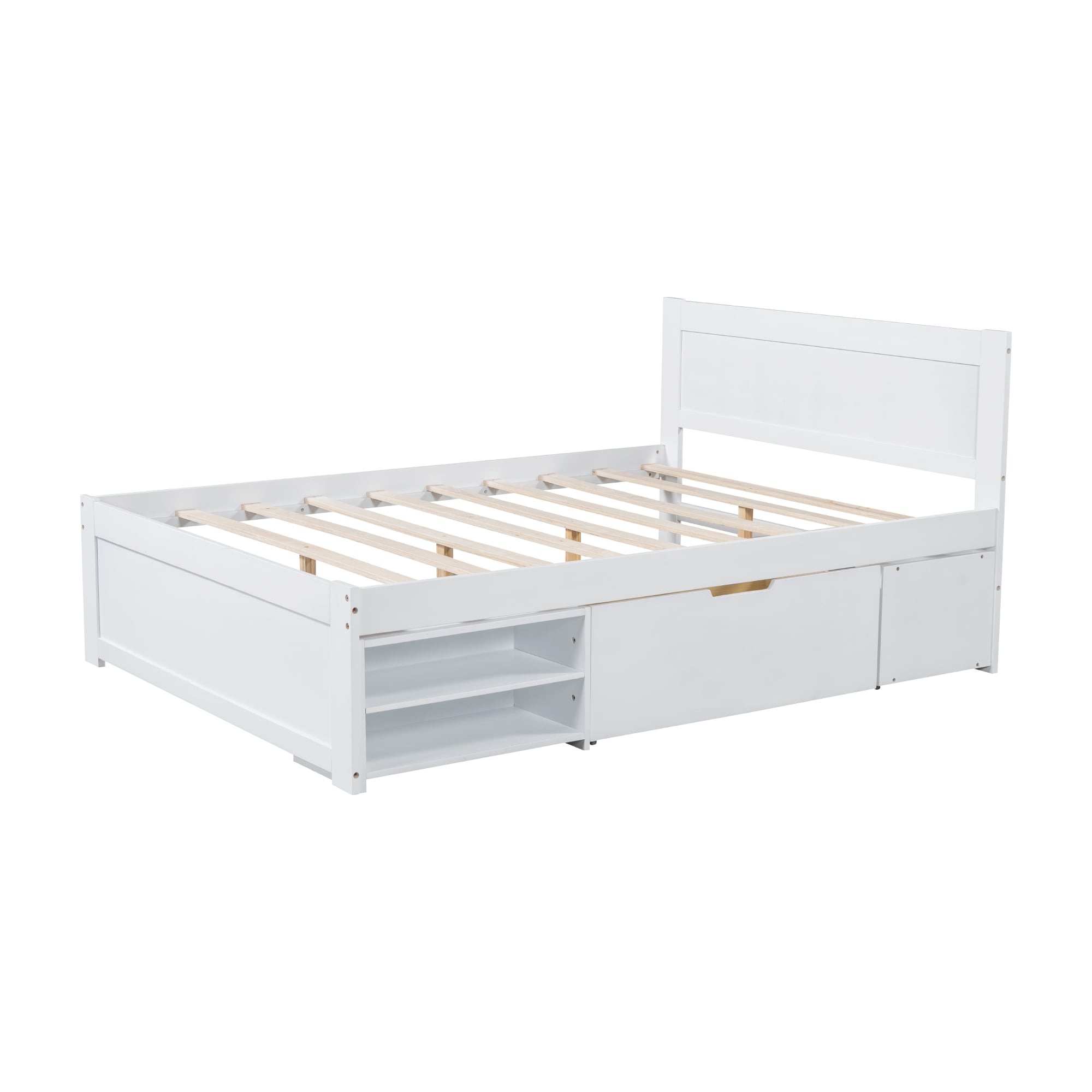 Damerin BD-A18 Antique White Full Wood Bed frame Bed with Storage