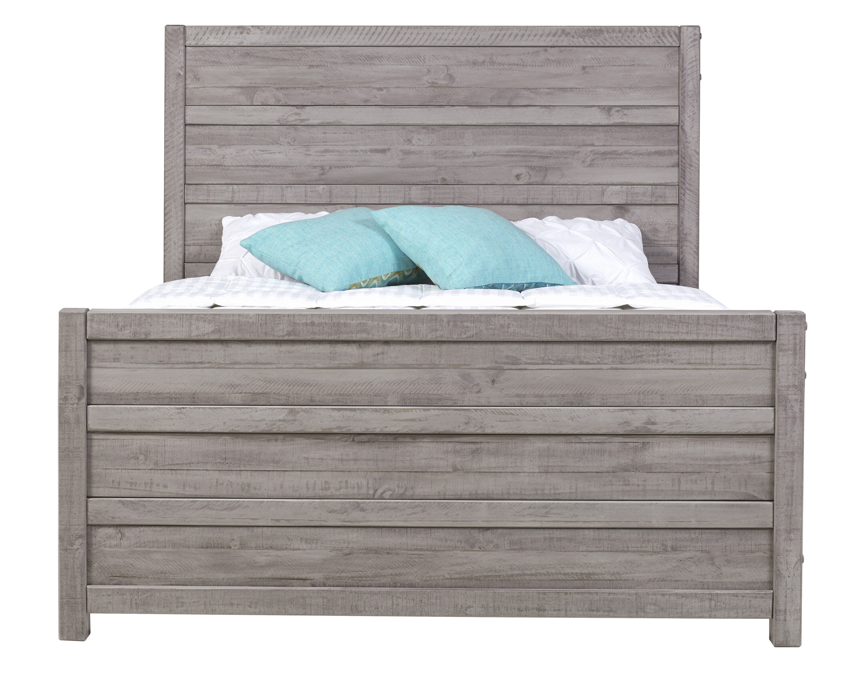 Carmel Queen Antique Gray Pine Wood Bed Frame