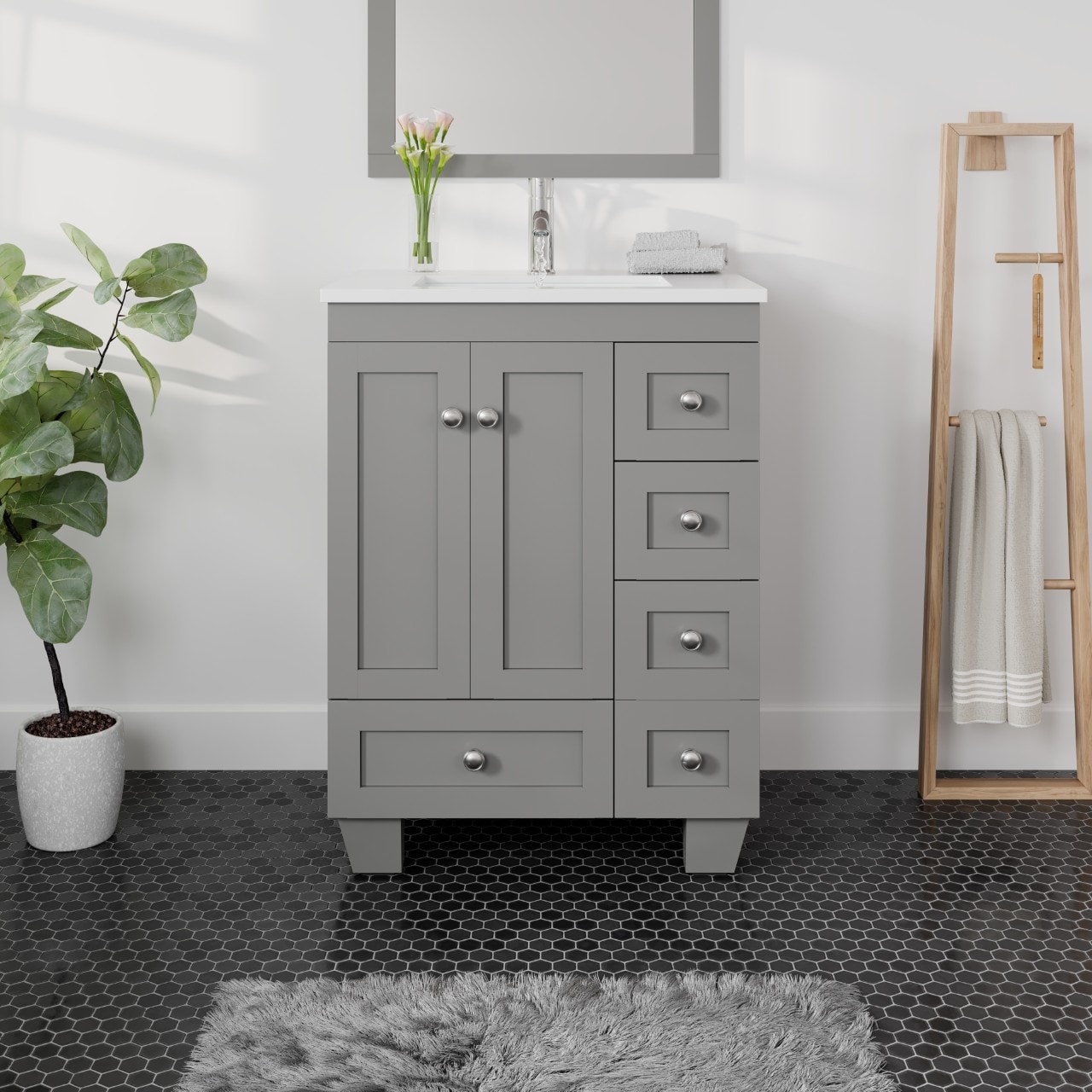 Eviva EVVN69-24GR Acclaim 24-in Gray Undermount Single sink Bathroom Vanity with White Quartz Top