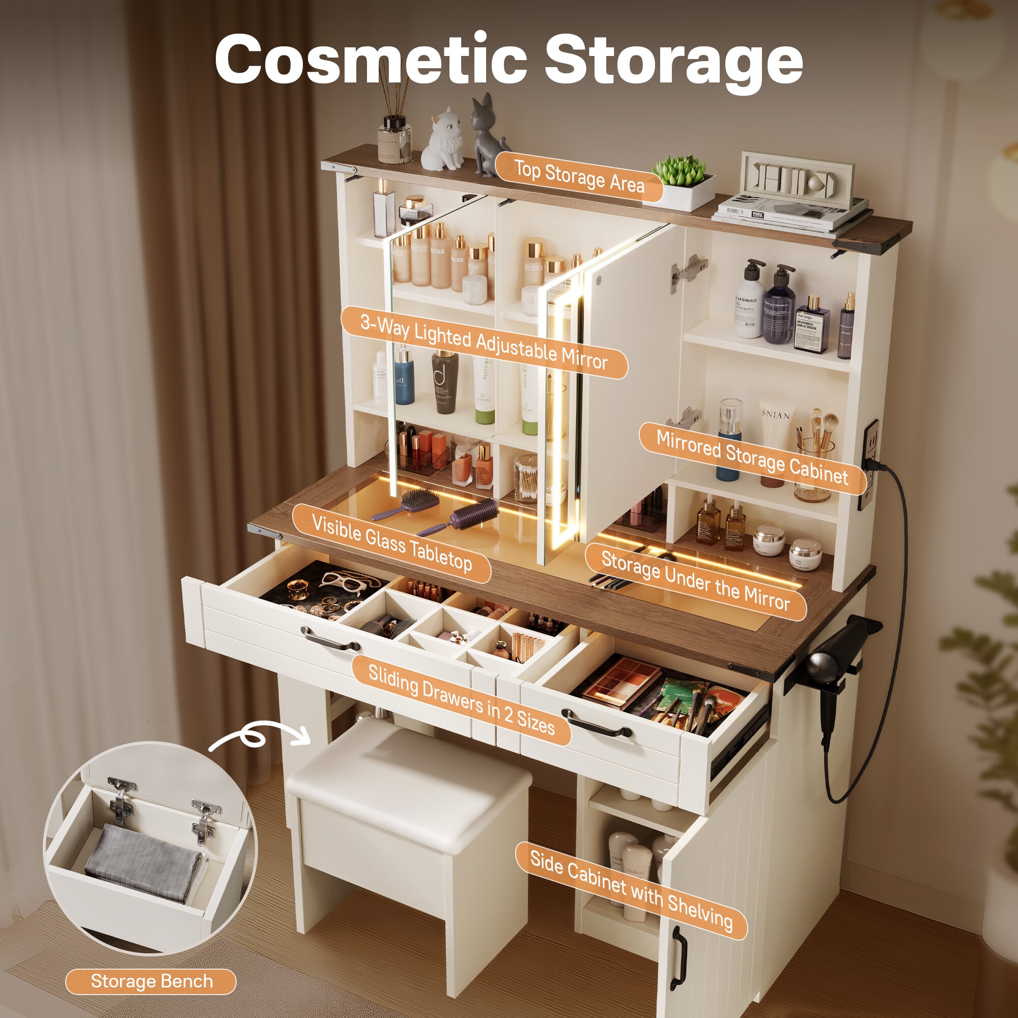 Pouuin GBR001BR Bedroom-Vanities - View #3