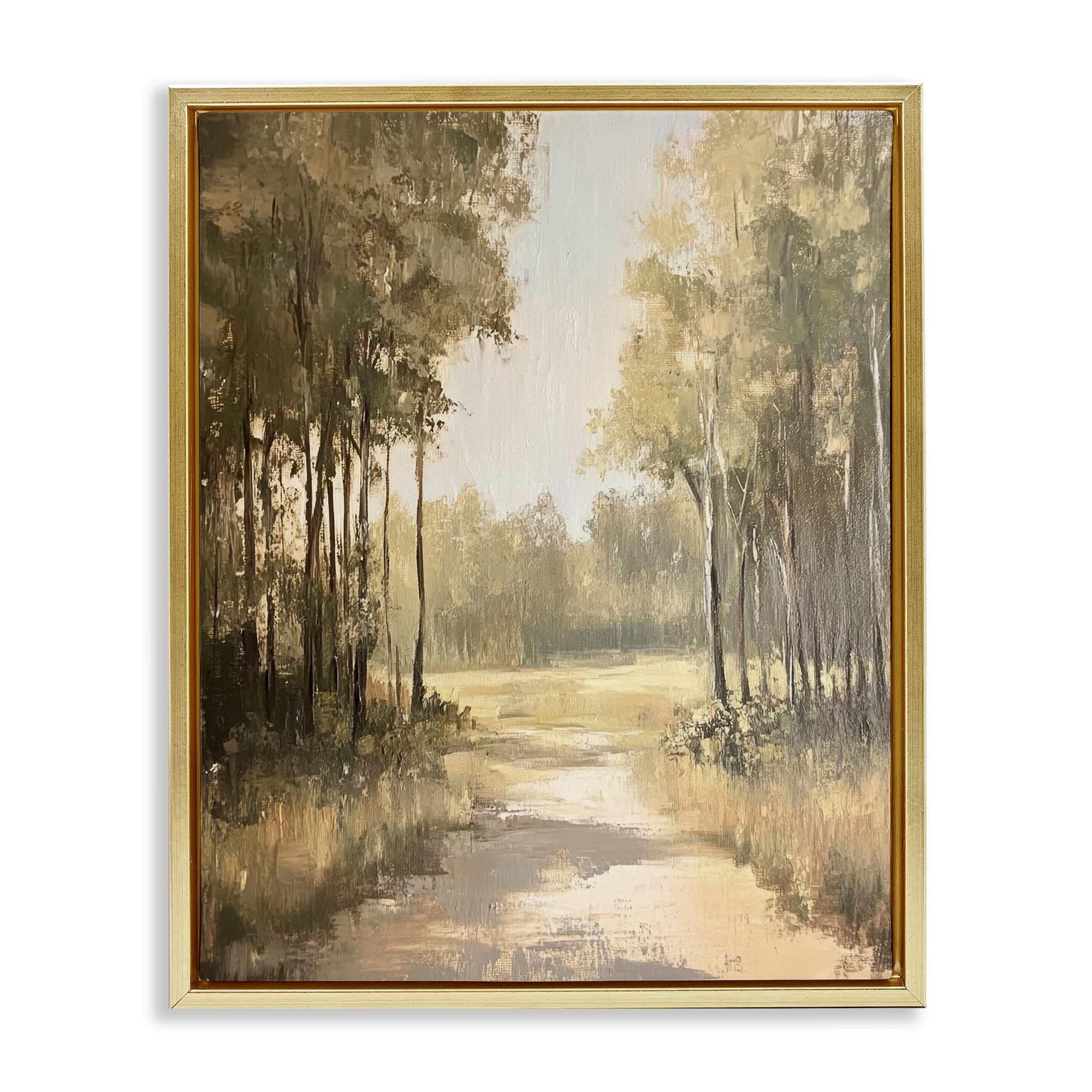Stupell Industries BT-827-FFG-24X30 To The Woods Pathway Gold Framed Floater Canvas Wall Art By Petal Prints Design 25 x 31