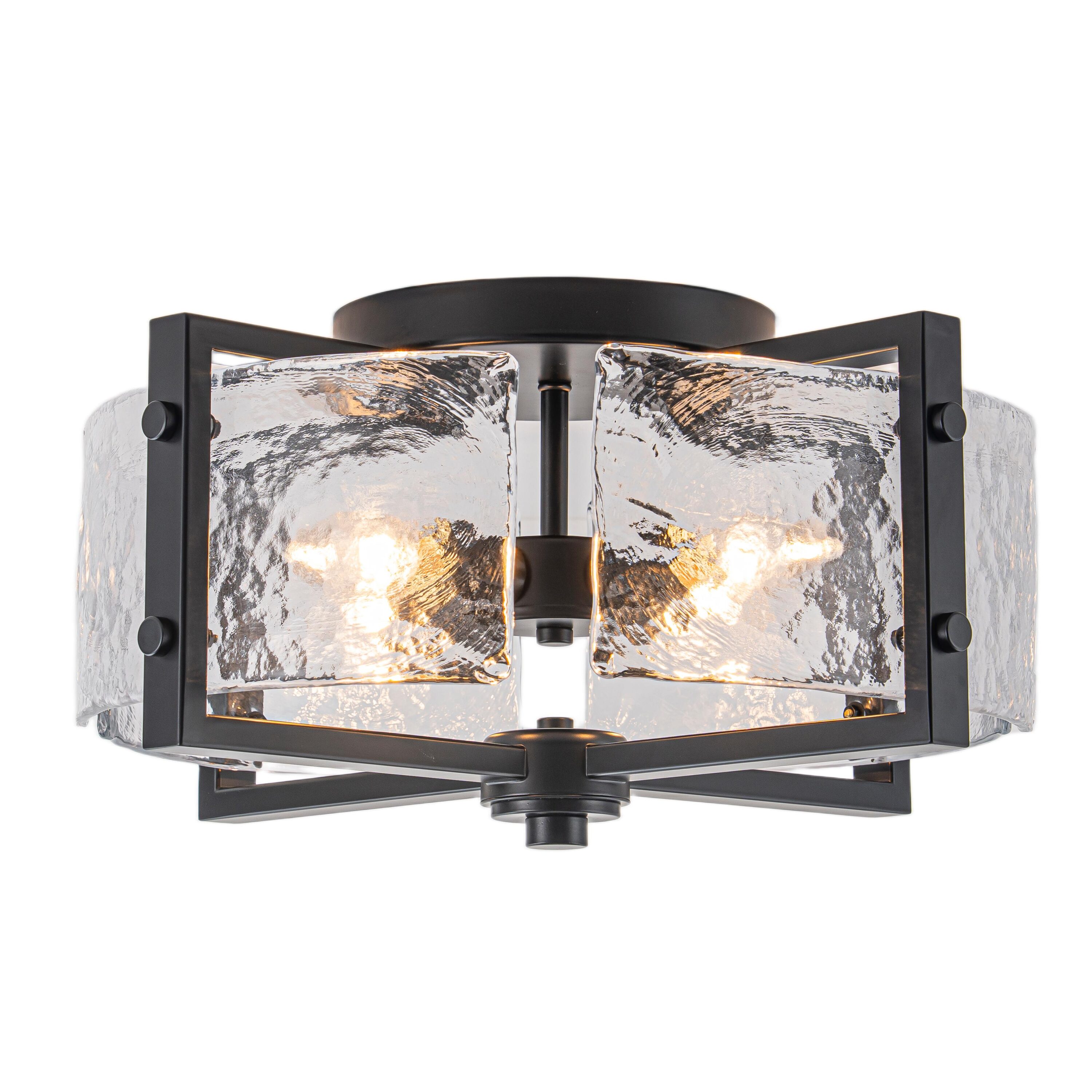Rennnsan William 16.54-in Matte Black Indoor 4 -Light Semi-flush Mount Light with Textured Glass