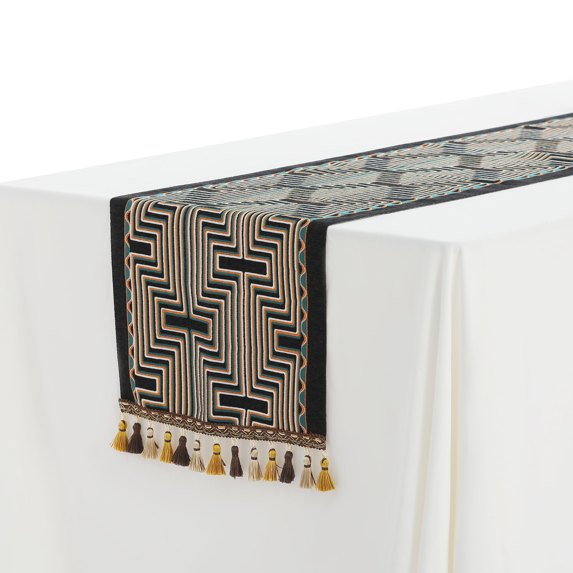 Unique Bargains 1pc Table Runner Vintage Table Runners with Tassel for Wedding and Party 13x79 Inch Black #S25120800UX5277