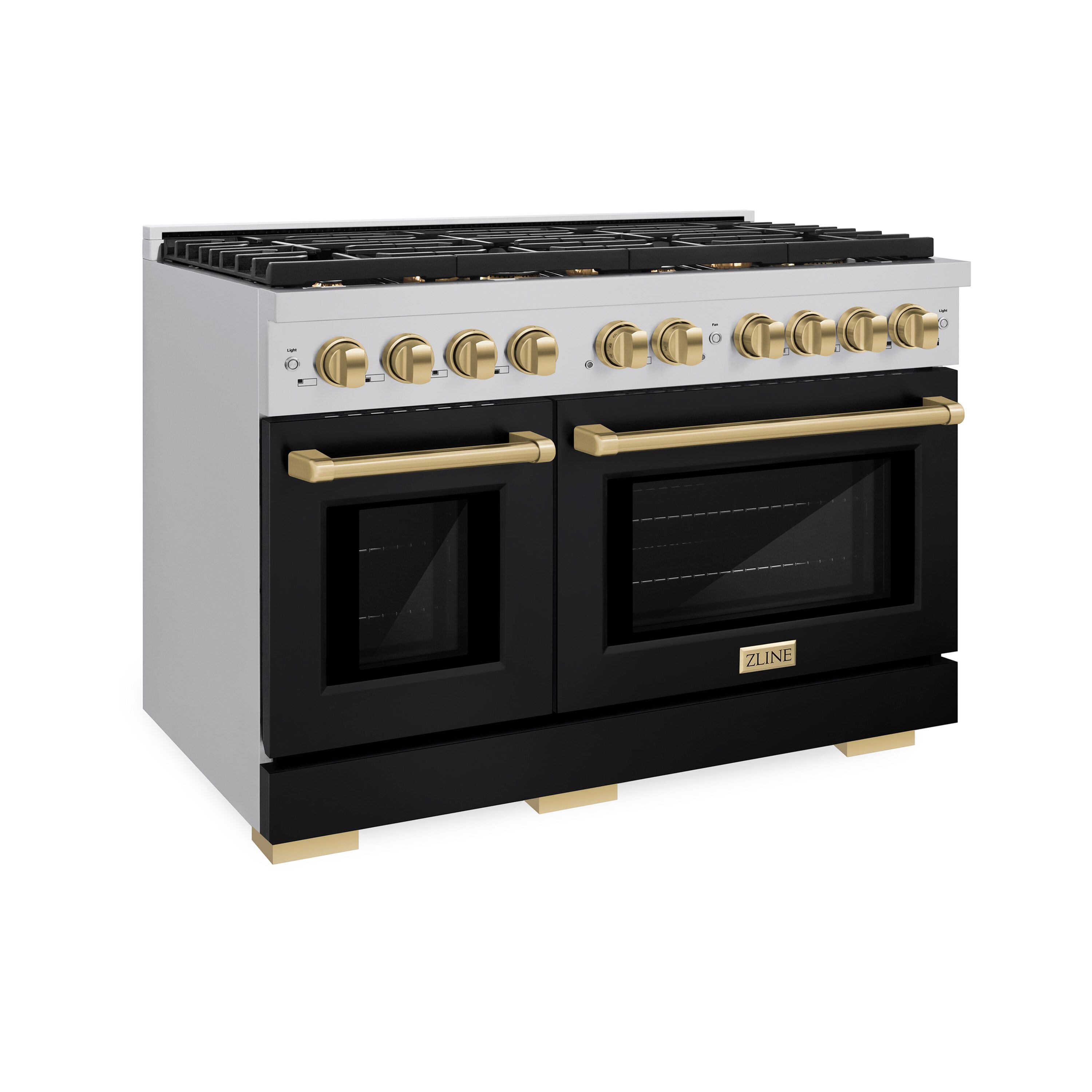ZLINE KITCHEN & BATH SGRZ-BLM-48-CB Paramount 48-Inches 8 burners 4.2-Cu. Feet / 2.5-Cu. Feet Freestanding Double Oven Gas Range ( Stainless Steel, Black Matte Door, Champagne Bronze Accents )