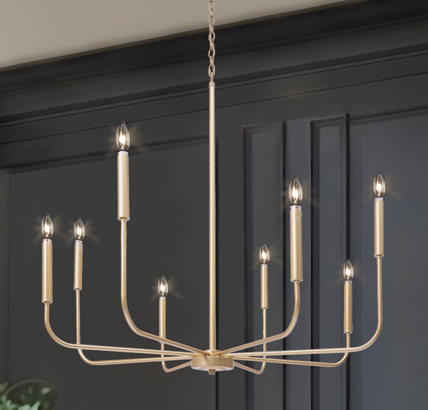 Champagne Gold 8-Light Classic Chandelier with Polished Veneer