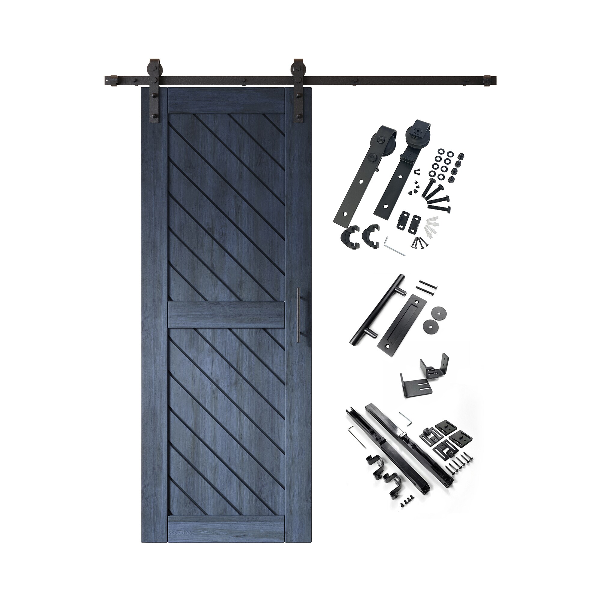 HOMACER YT1H054C-XT2-2680-NA 26-in x 80-in Navy Prefinished Non-standard Pine Wood Solid core Single Barn Door (Hardware Included)