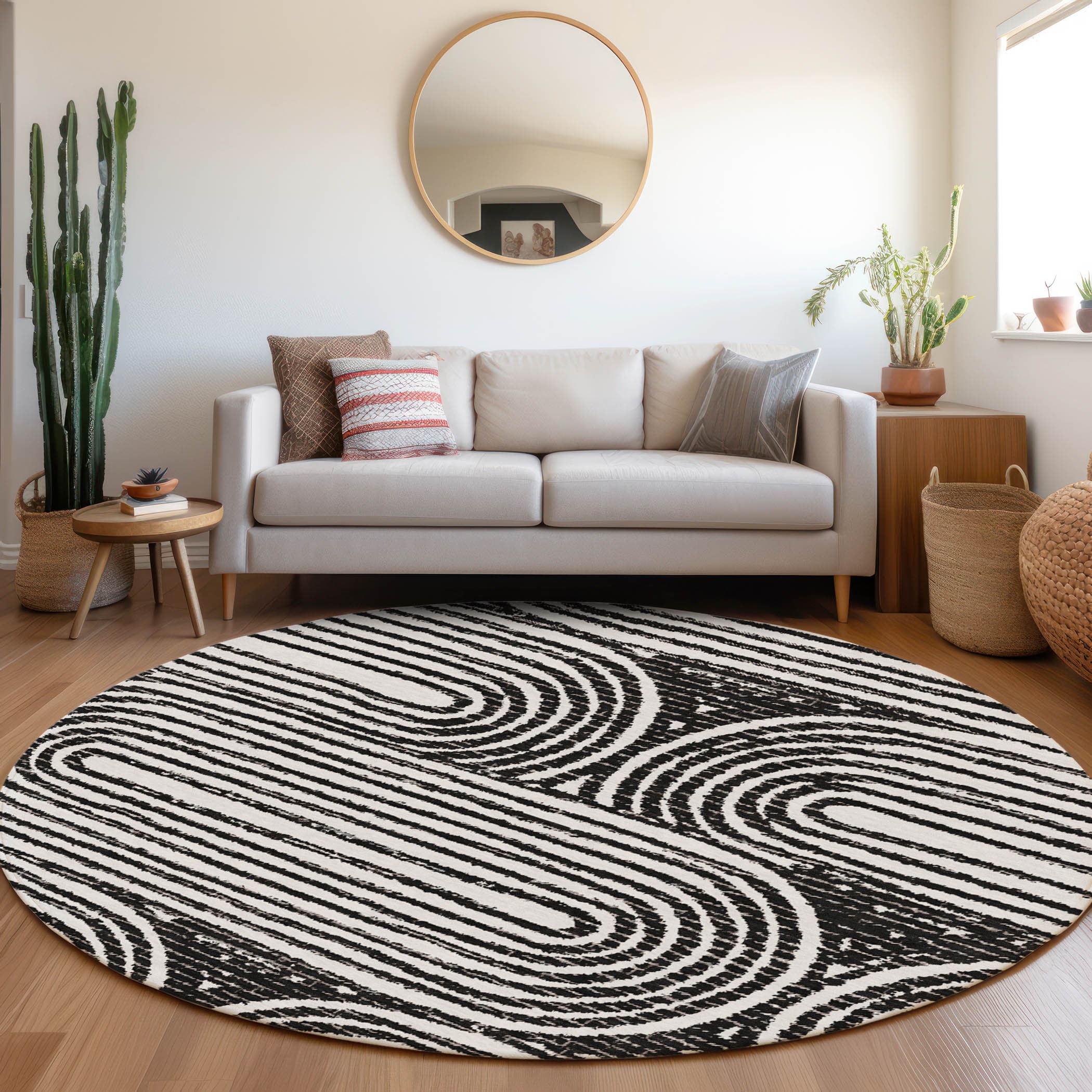 Addison Rugs ACN540BK8RO Chantille ACN540BK 8 x 8 (ft) Polyester Black Round Indoor/Outdoor Abstract Mid-Century Modern Machine washable Area rug