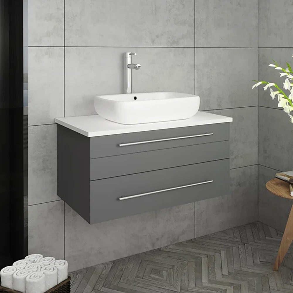 Fresca Lucera 30-in Gray Single Sink Floating Bathroom Vanity with ...