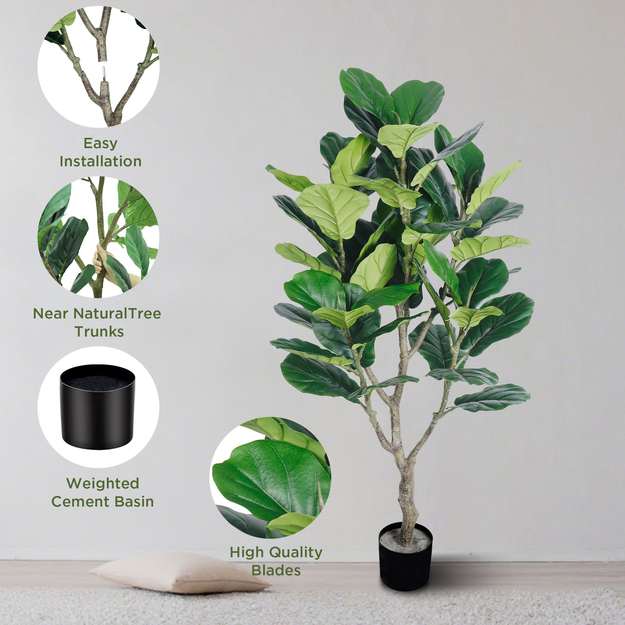 Vitalismo 4.5ft Artificial Fiddle Leaf Fig Tree Faux Ficus with ...