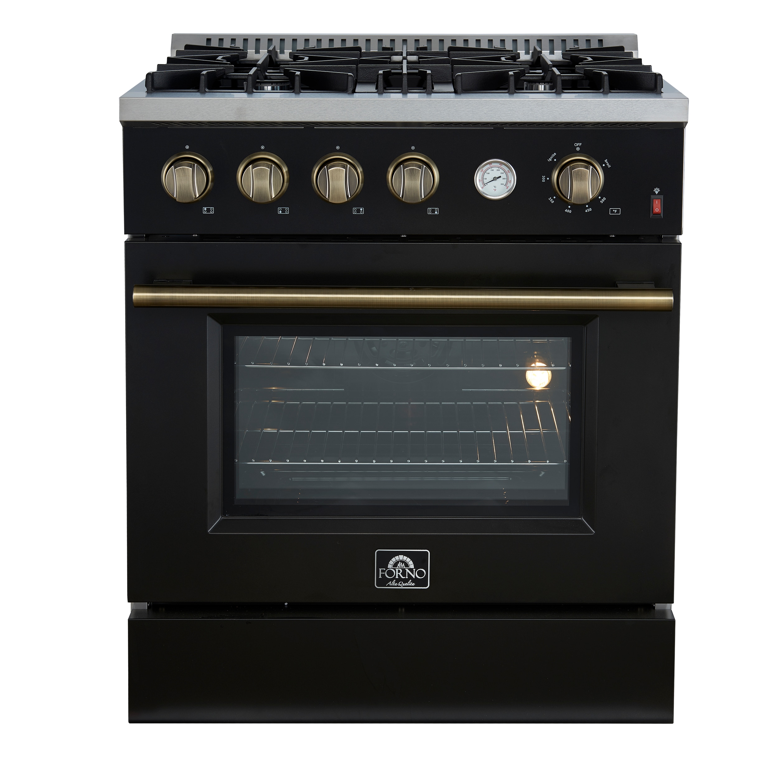 FORNO FFSGS6277-30BLK Marco  30-in 4 burners 4.32-cu ft Convection Oven Freestanding Natural Gas Range ( Black )