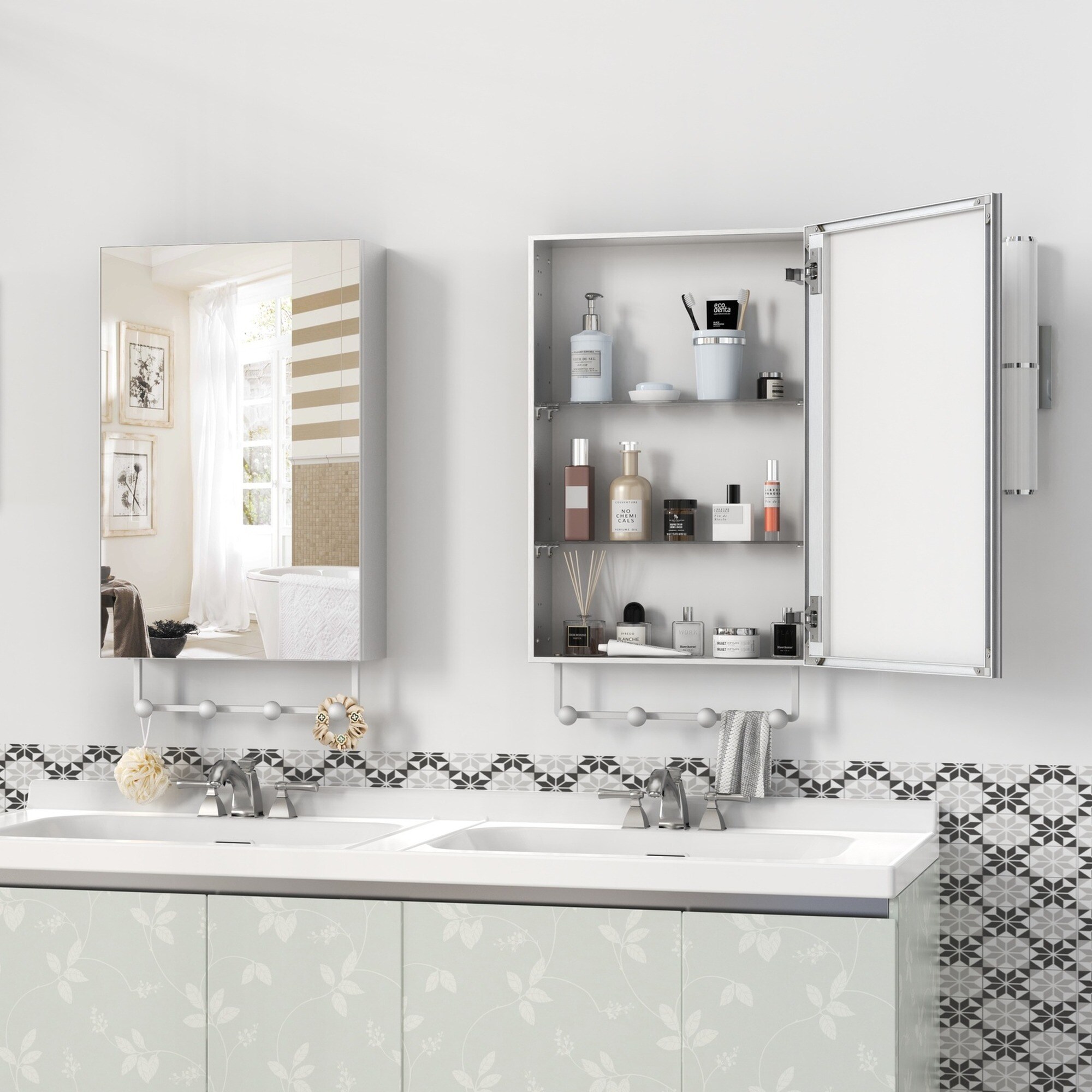 IAK 16 inch x 24 inch Silver Aluminum Medicine Cabinet with Mirror for Bathroom with Adjustable Shelves