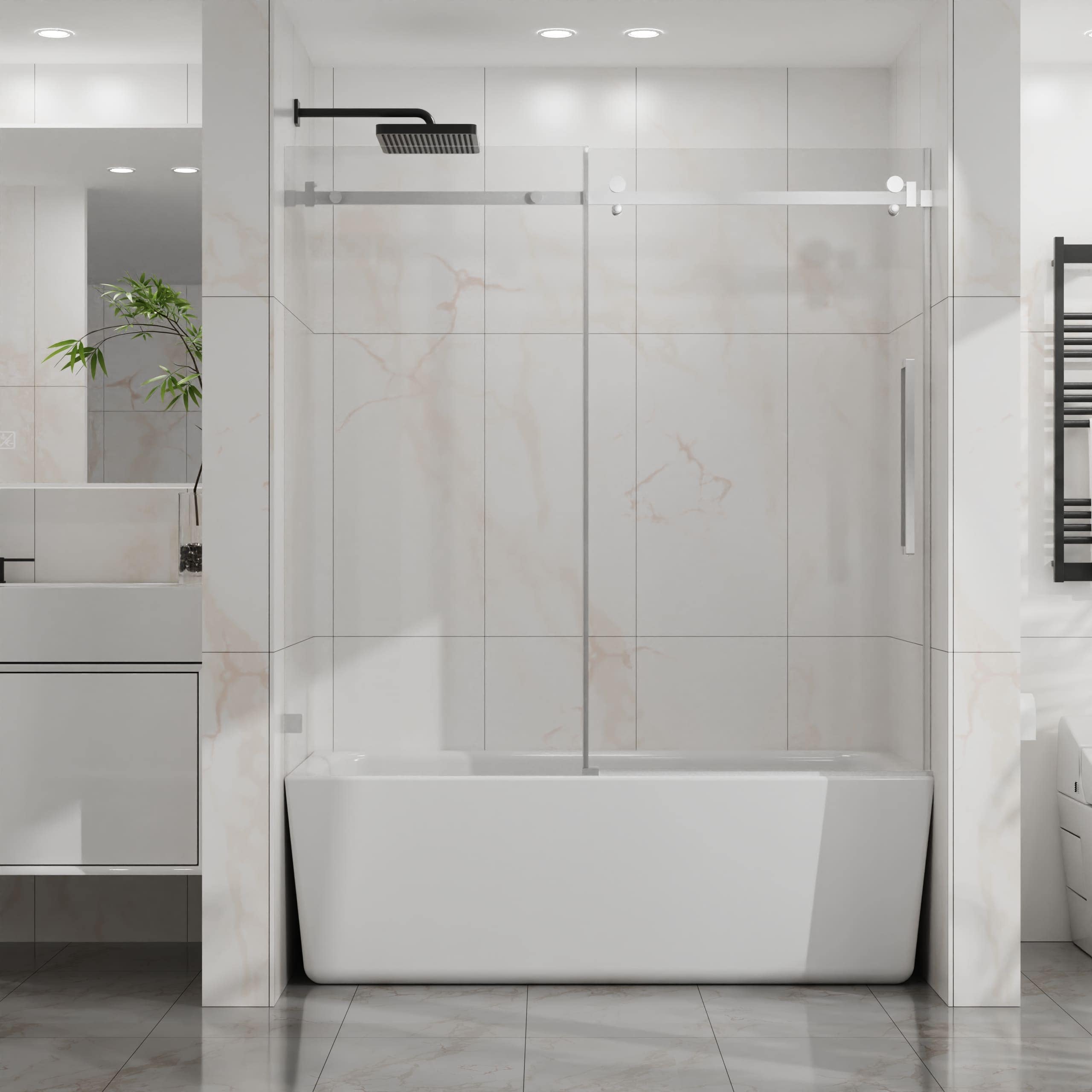 Dovelina FXLS0104-091609 60 in. W x 58 in. H Sliding Tub Door in Chrome with Rain Glass Elegant Durable 1/4 in Thick Clear Glass