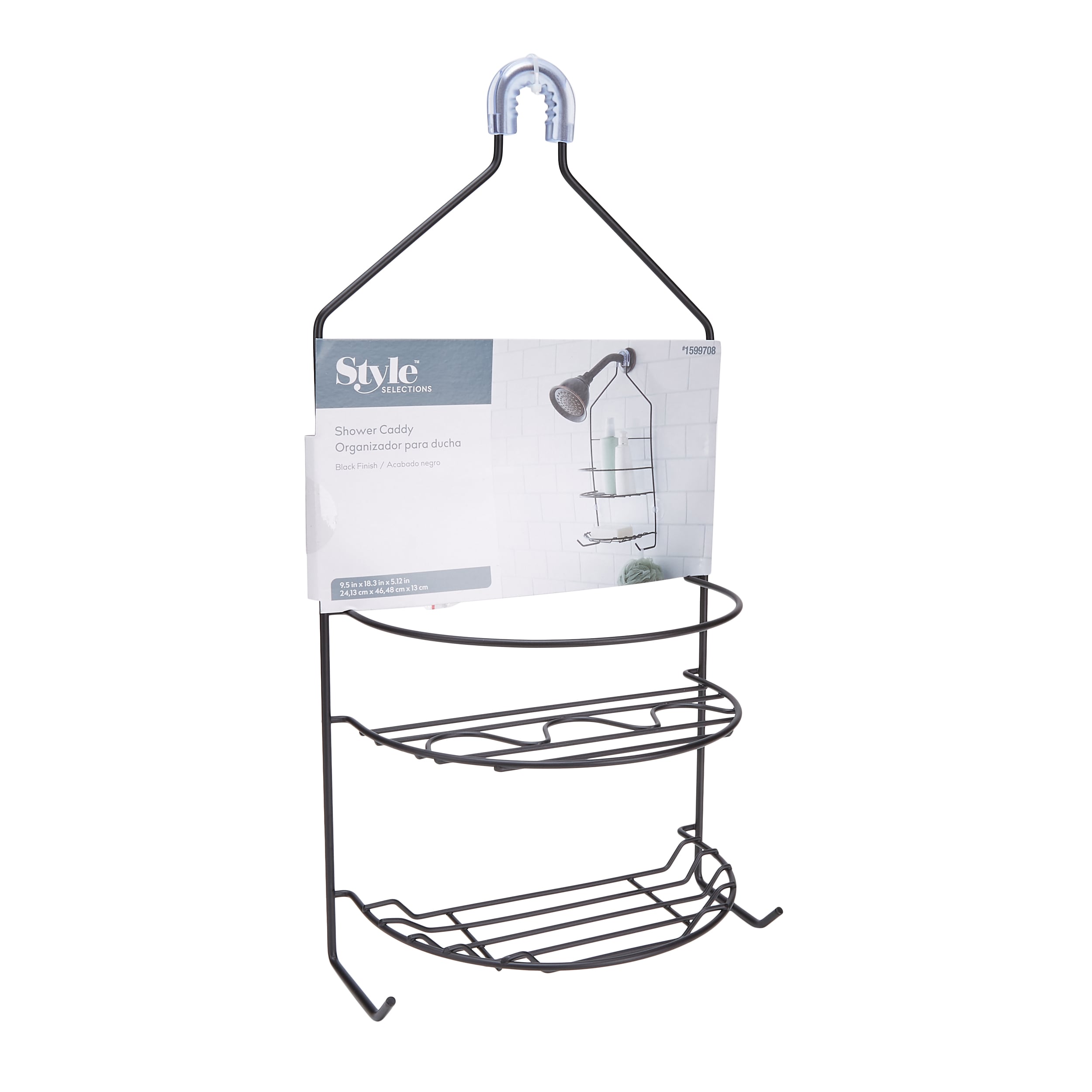 Style Selections Black Steel 2-Shelf Hanging Shower Caddy 9.5-in x 5.12-in  x 18.31-in