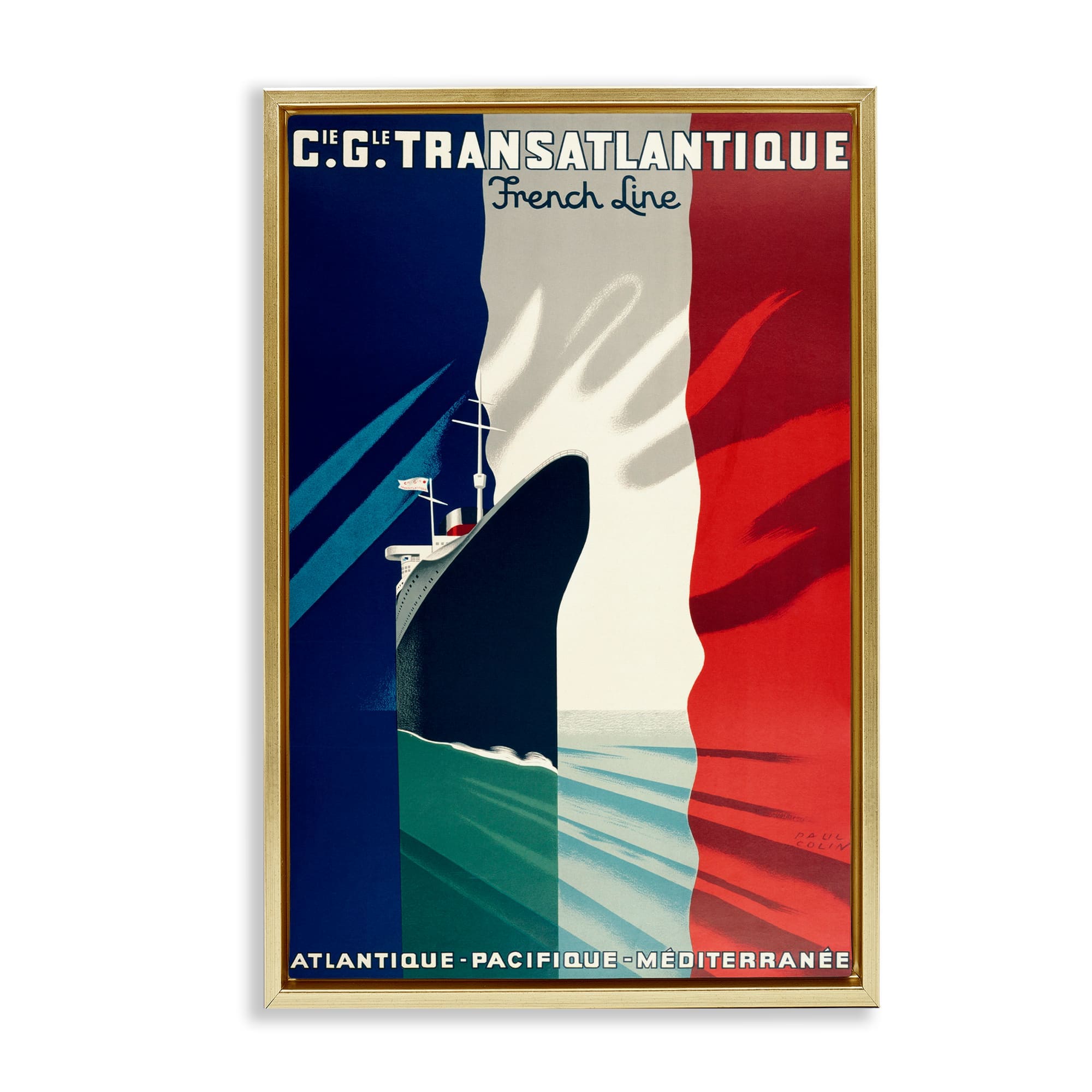 Stupell Industries BT-410-FFG-16X24 Antique French Cruise Ship Gold Framed Floater Canvas Wall Art By Marcus Jules 17 x 25