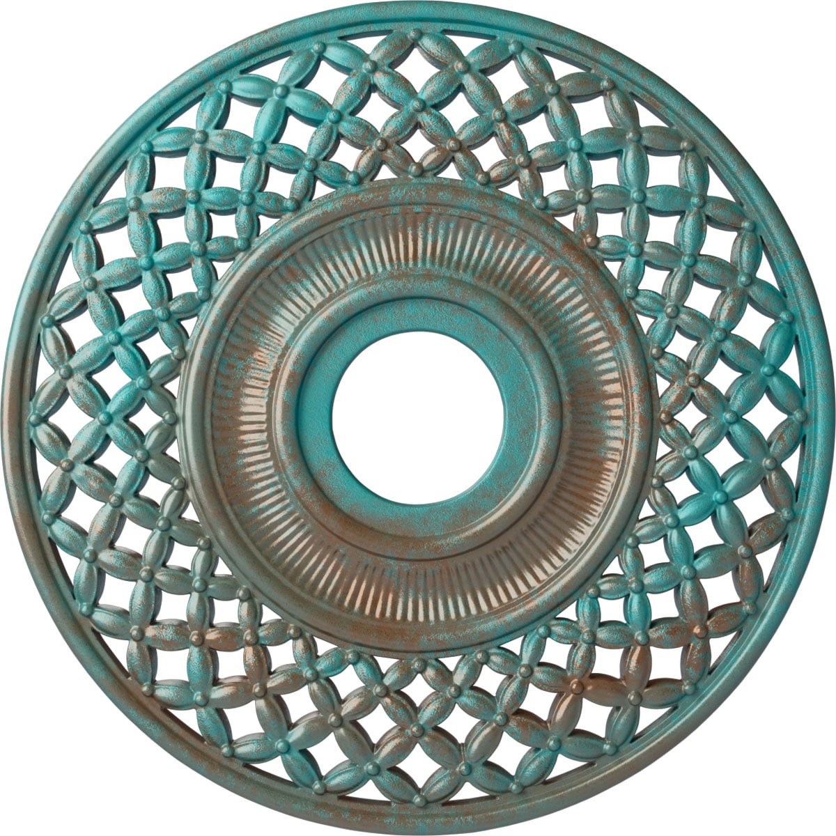 Ekena Millwork CM22RBCGS Robin 22.25-in W x 22.25-in L Painted Copper Green Patina Polyurethane Whole Ceiling Medallion