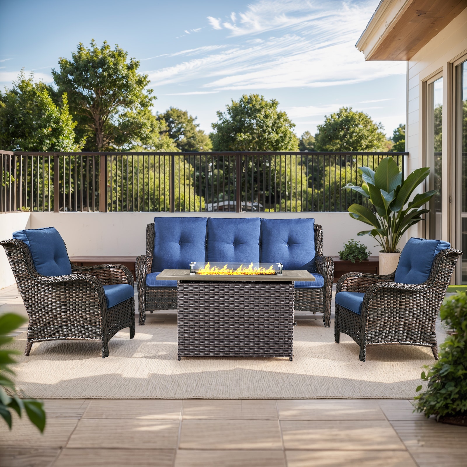  PA013006144-1 PAnorama Series 4 -Piece Wicker Patio Sofa Conversation Set with Navy Cushions