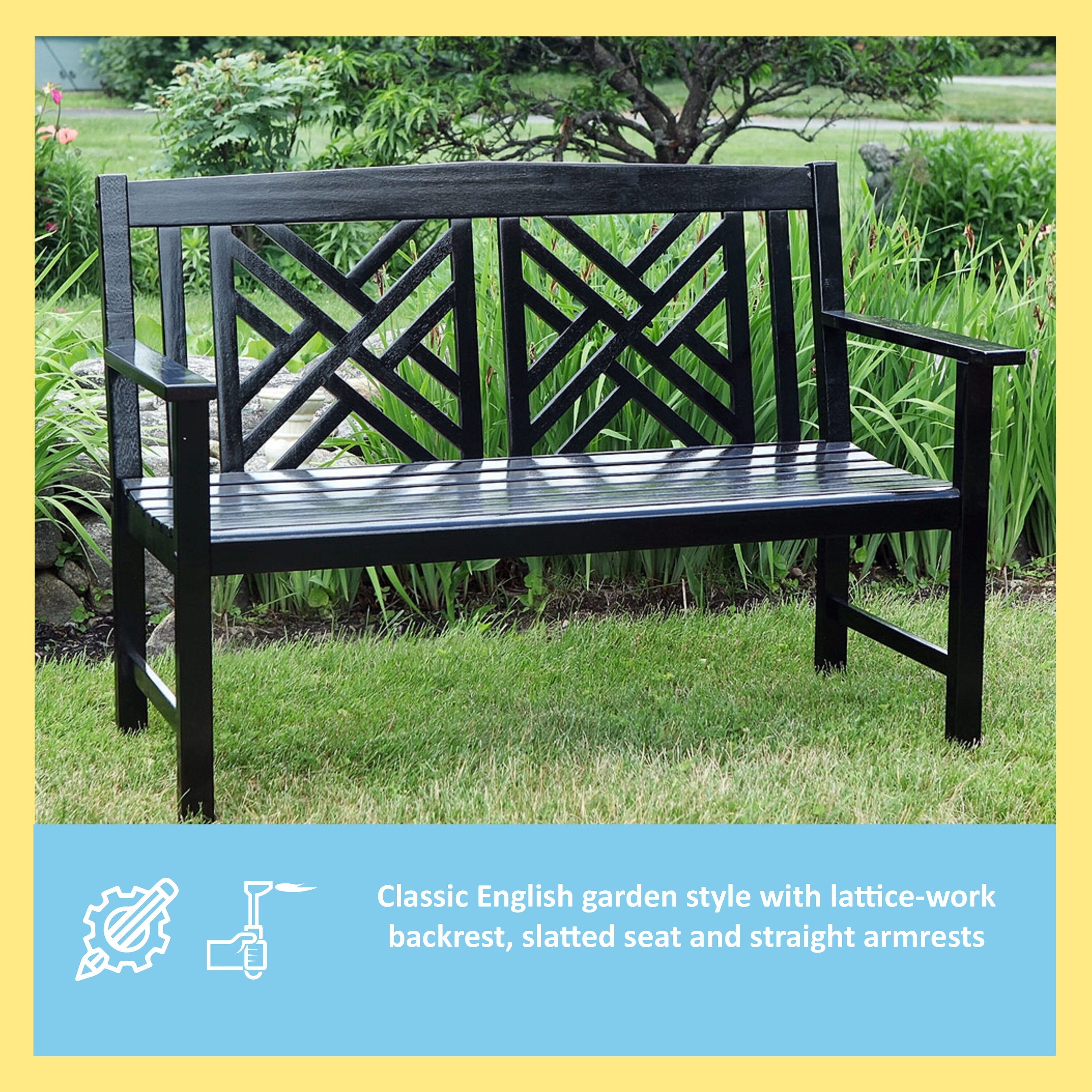 Black Eucalyptus 4-Foot Fretwork Garden Bench