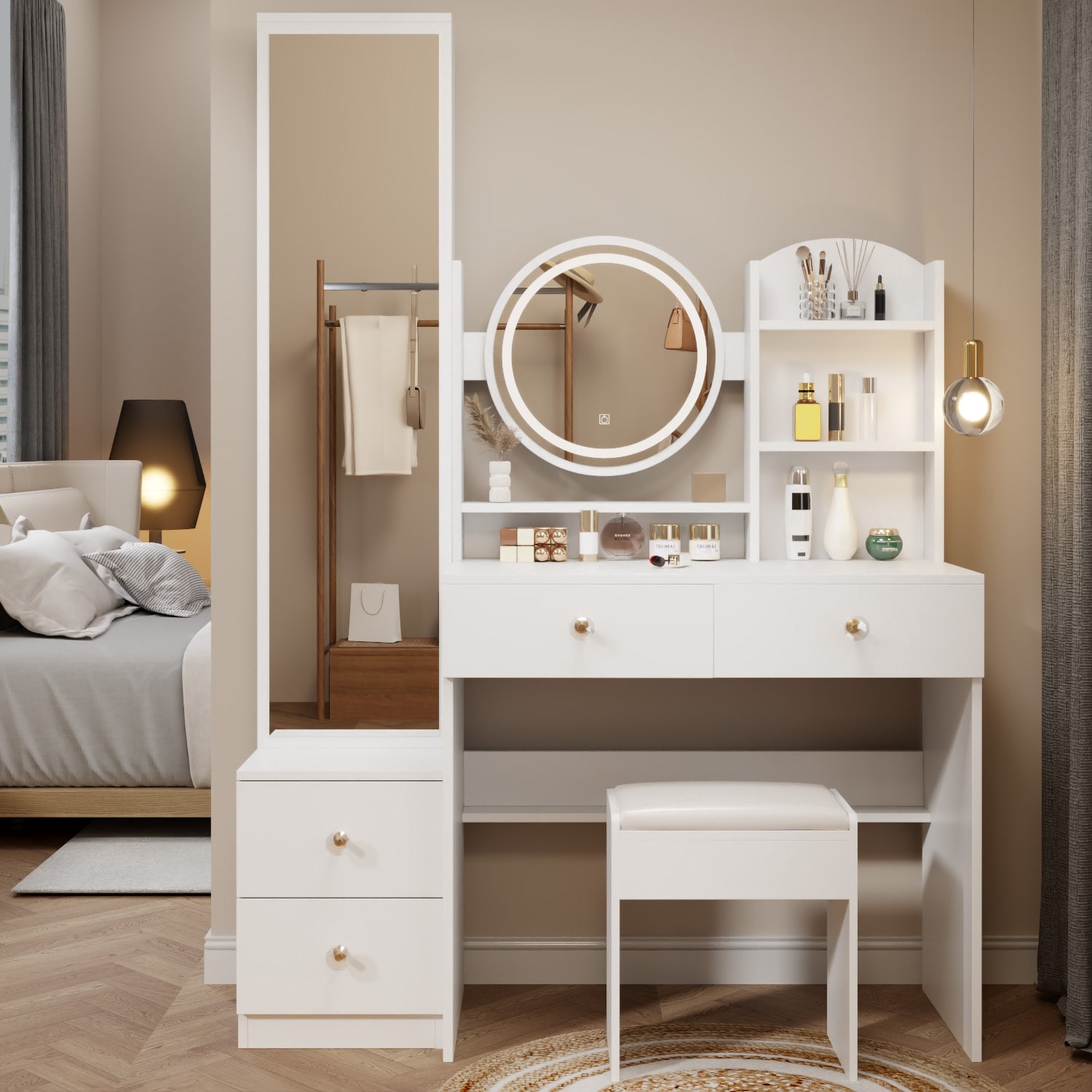 ToolCat PLP1-12-BHH 43.3-in White Makeup Vanity