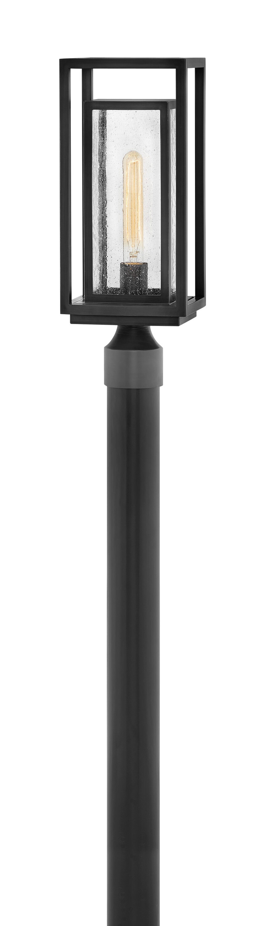 Black LED Post Top Lantern with Clear Seedy Glass