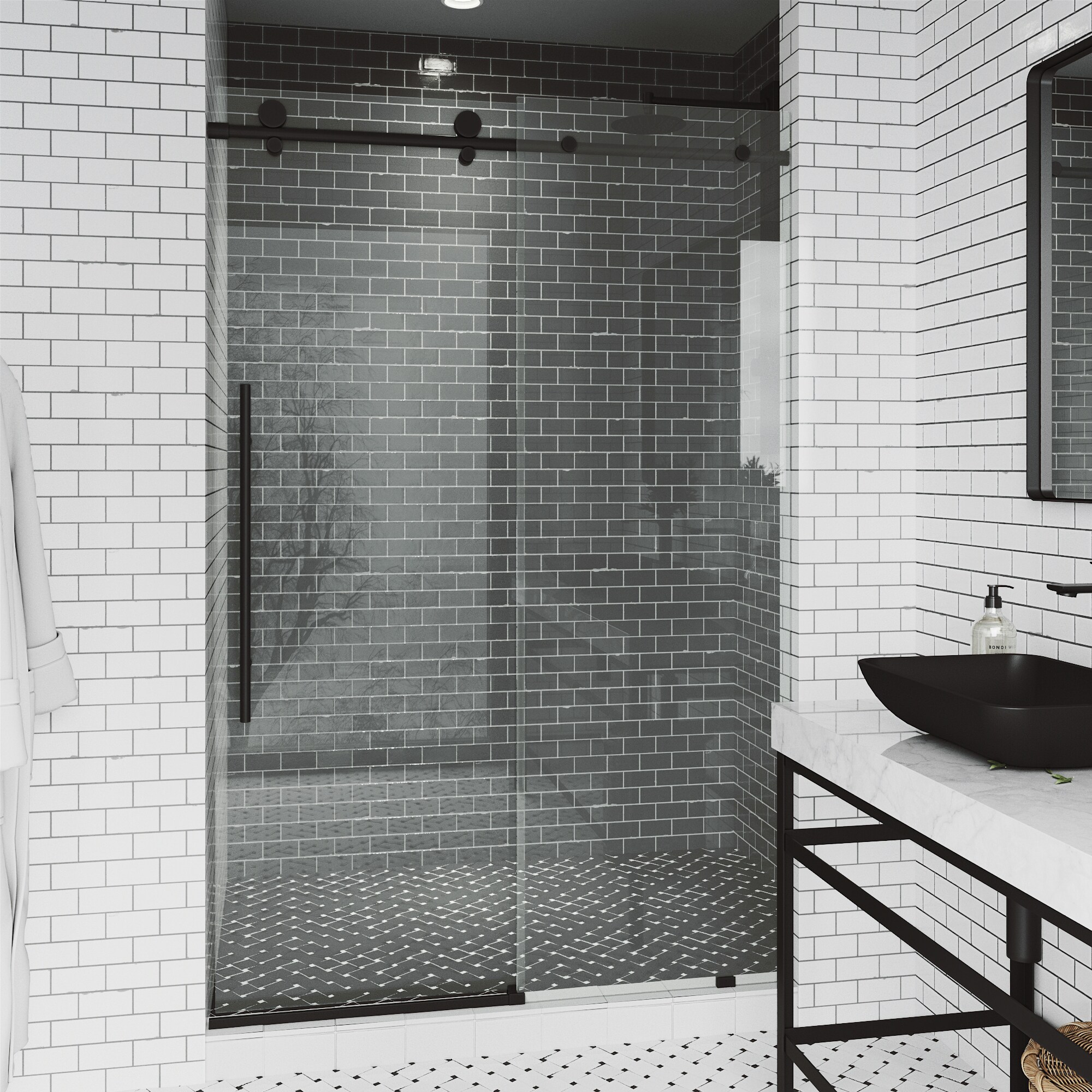 VIGO VG6021MBCL4876 Elan E-Class Matte Black 44-in to 48-in W x 76-in H Frameless Sliding Shower Door 3/8-in Thick Clear Glass