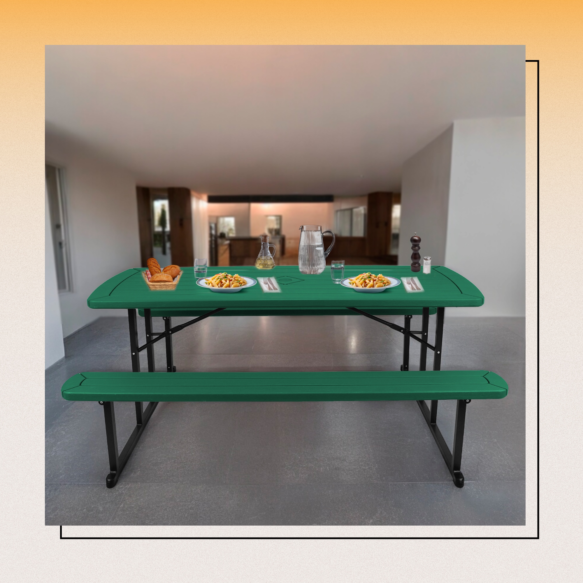 Hampden Furnishings HMDPT3072BK-GR 72-in Green Plastic Rectangle Folding Picnic Table