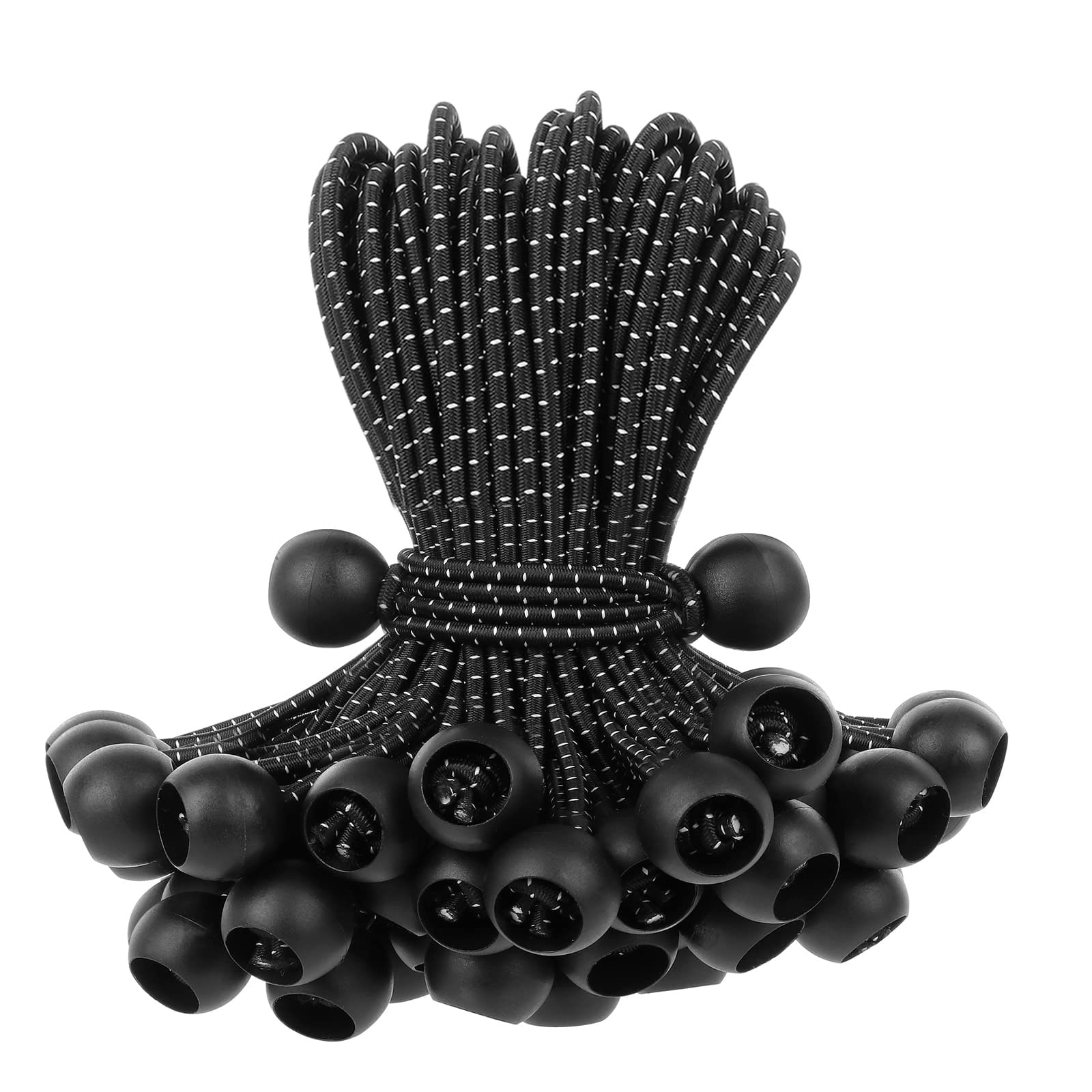 Phyfalip 50 pcs 4 Inch Ball Bungee Cords Heavy Duty Elastic Tie Downs UV Resistant for Tarp Canopy Tent Poles Camping Shelter Cargo Secure #LPF0605P028