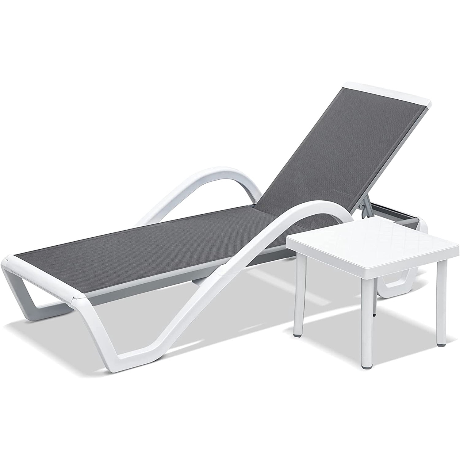 GZMR GZ-W1859C76 Patio Chaise Lounge Adjustable Aluminum Pool Lounge Chairs Stackable Gray Aluminum Frame Stationary Chaise Lounge Chair with Gray Mesh Seat