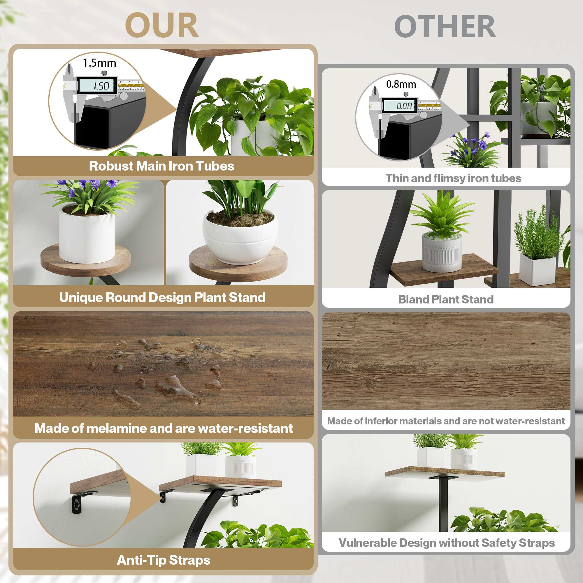 Belleze 014-HG-44807-BRO Plant-Stand - View #5