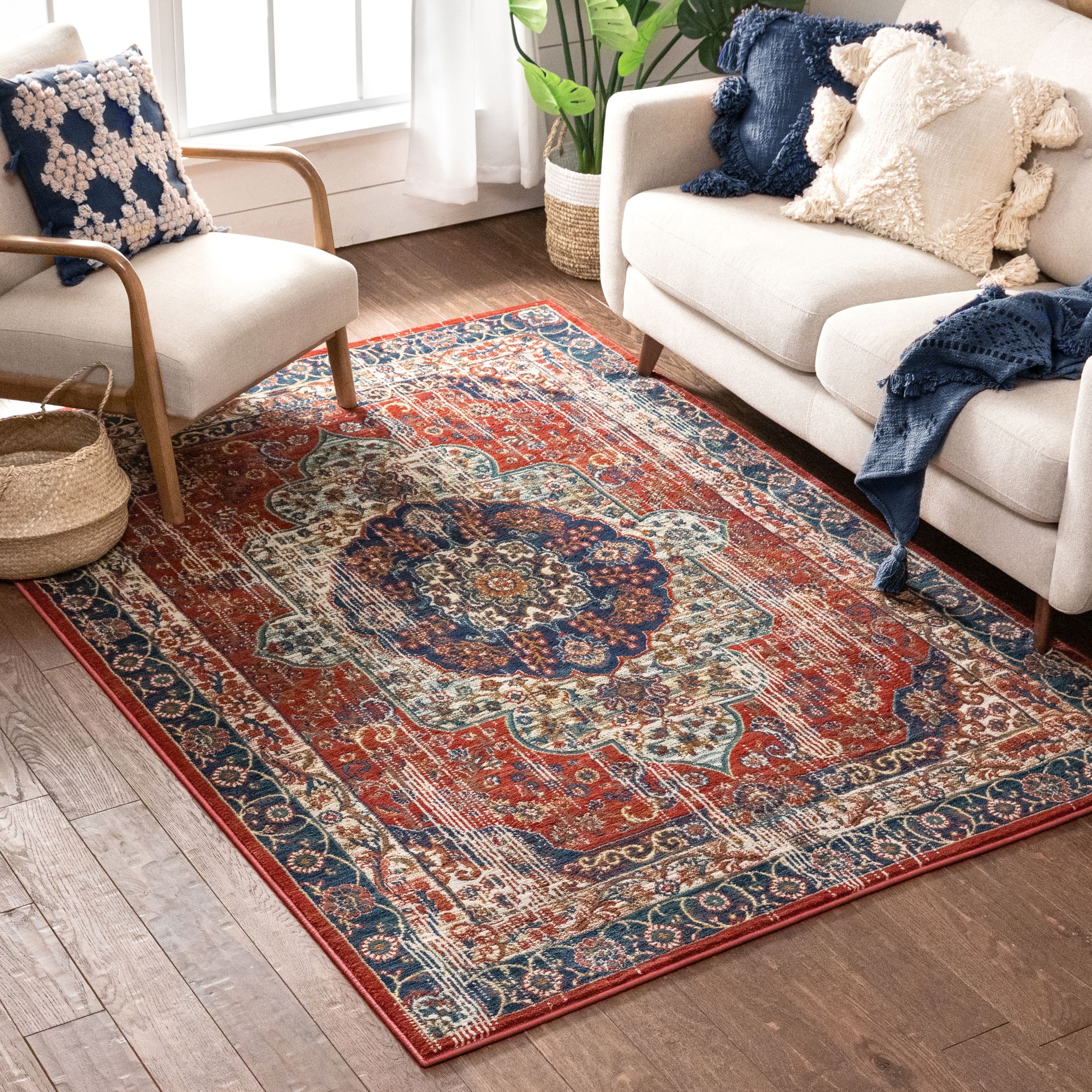 Tulsa Crimson Red Synthetic Rectangular 3'11" x 5'3" Area Rug