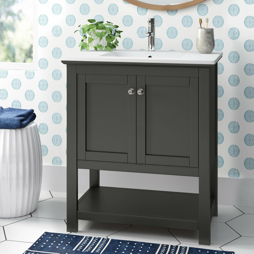 Manchester 30" Gray Solid Wood Freestanding Vanity with Ceramic Sink