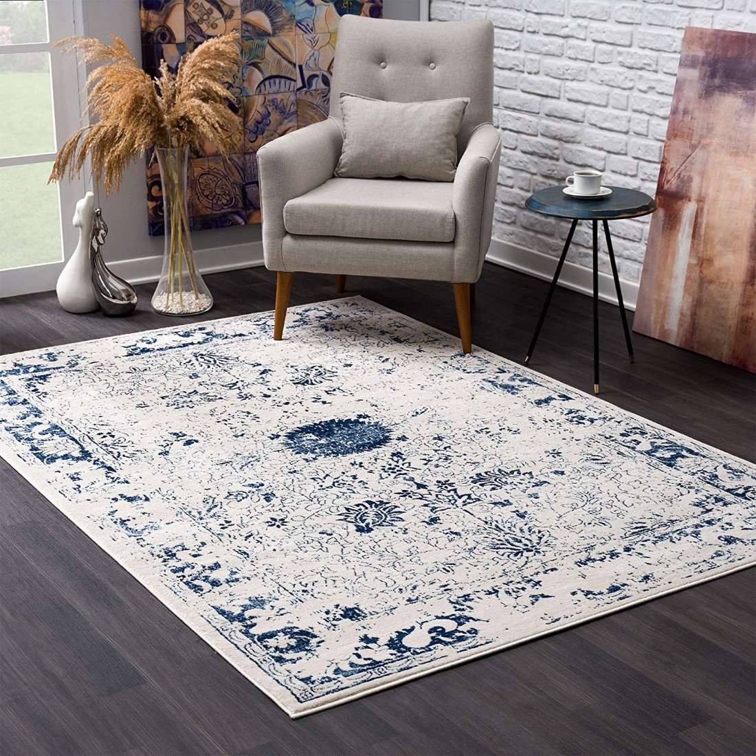 HomeRoots 4000390140 2 x 3 (ft) Polypropylene Navy Rectangular Indoor Medallion Area rug