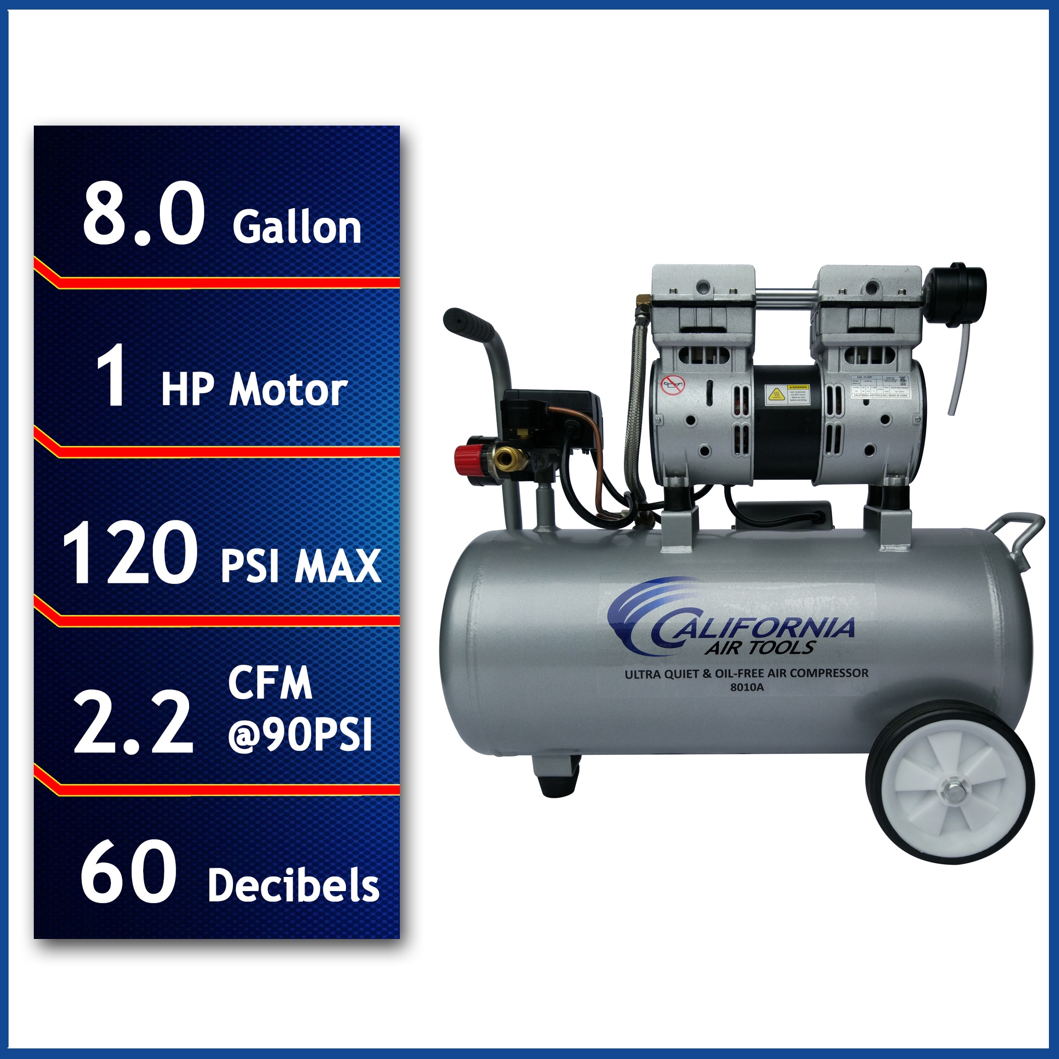 California Air Tools 8-Gallons Portable 120 PSI Hot Dog Quiet Air Compressor  in the Air Compressors department at