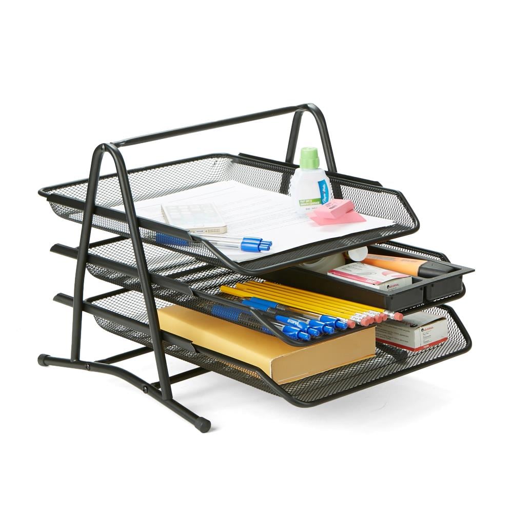 Mind Reader Desk Organizer with 2 Side Storage Compartments - Silver