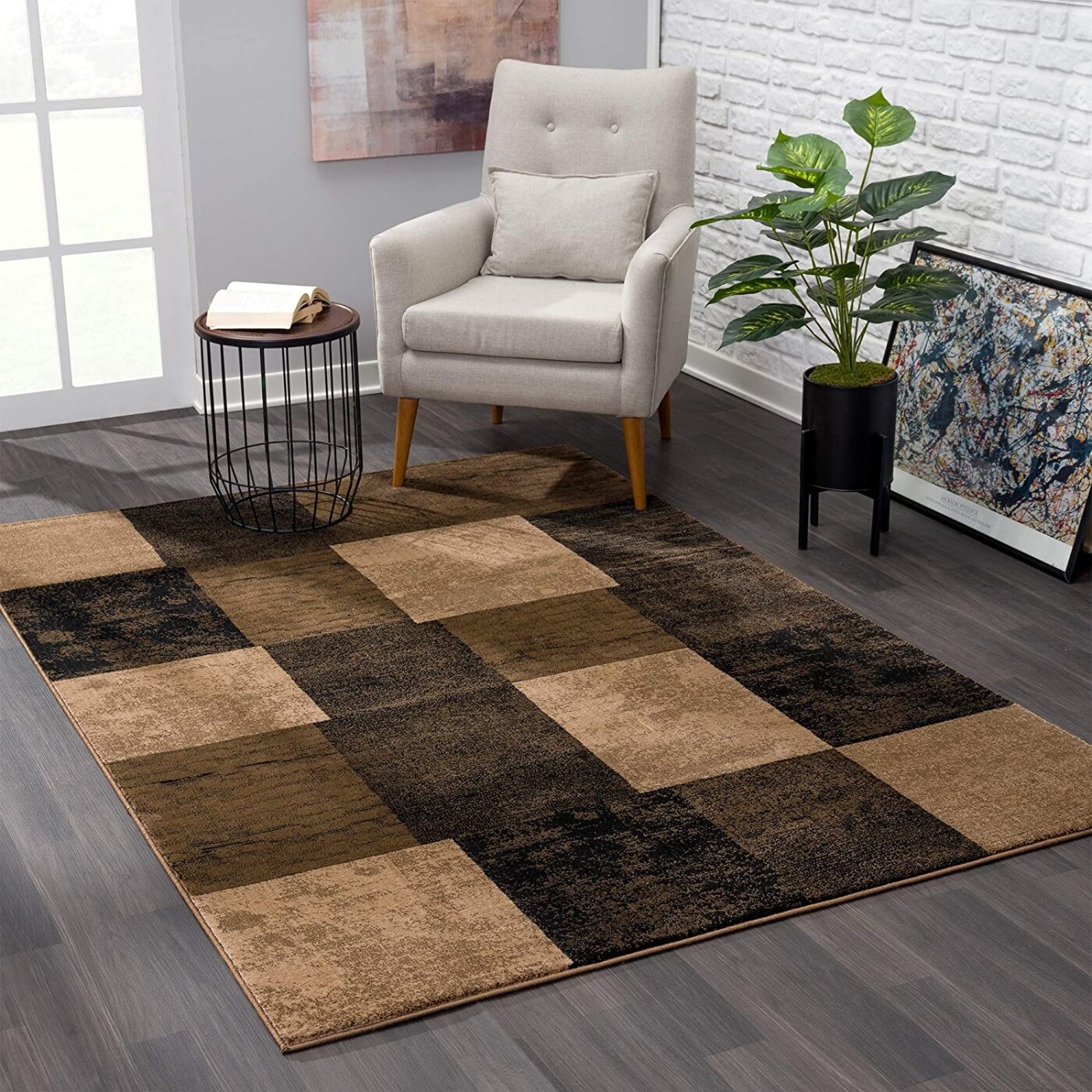 HomeRoots 5' x 8' Modern Faux Cowhide Fabric Area Rug in Brown