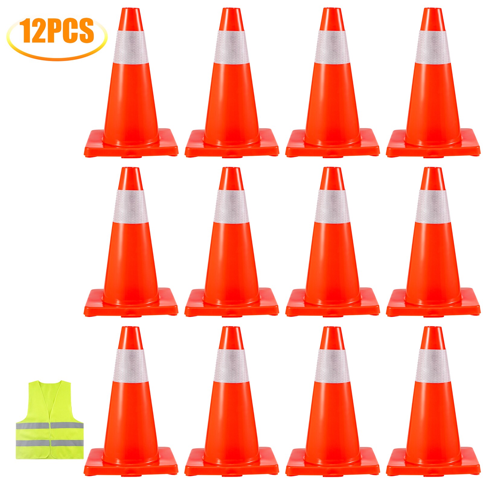 NEW 12 Orange Safety Cones Reflective top Traffic Sports