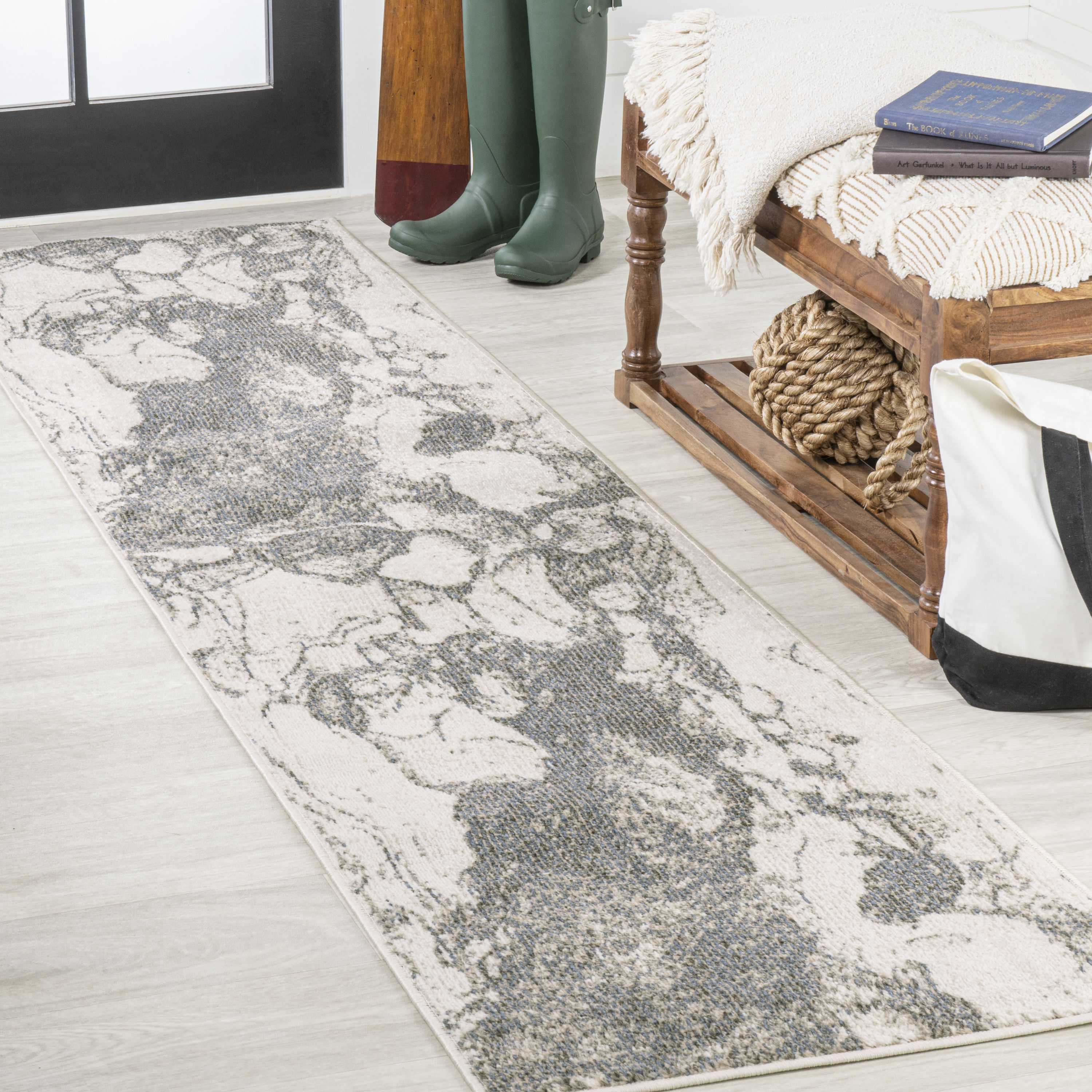 JONATHAN  Y CTP201D-28 Contemporary POP Marmo Abstract Marbled Modern 2 x 8 (ft) Loomed Polypropylene Gray/Cream Rectangular Indoor Abstract Tropical Runner rug