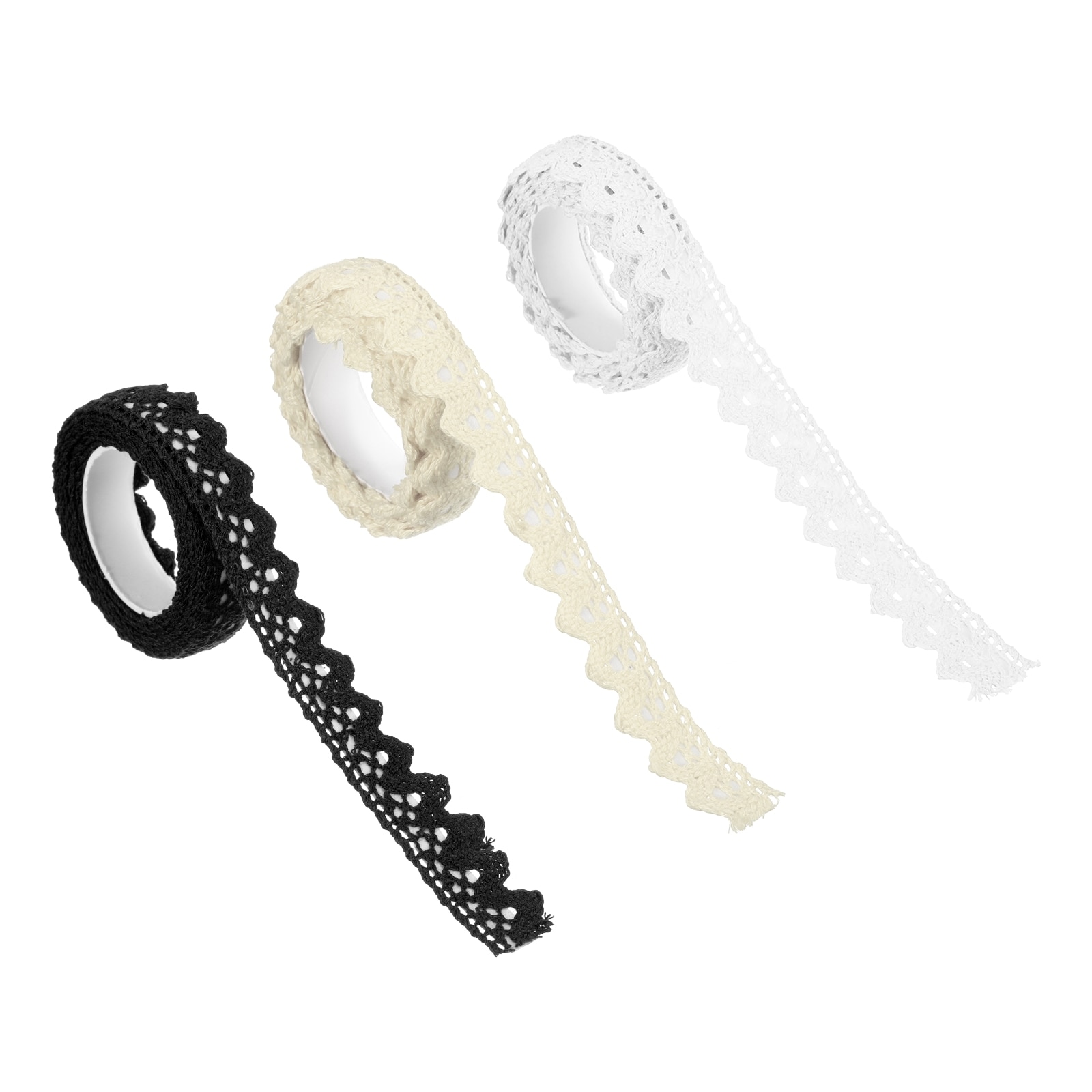 PATIKIL 0.6 Inch Wide 2 Yards Self-Adhesive Lace Tape Lace Ribbon 3 Pack Cotton Washi Trim Stickers Masking for Craft DIY Card Making Beige/White/Black