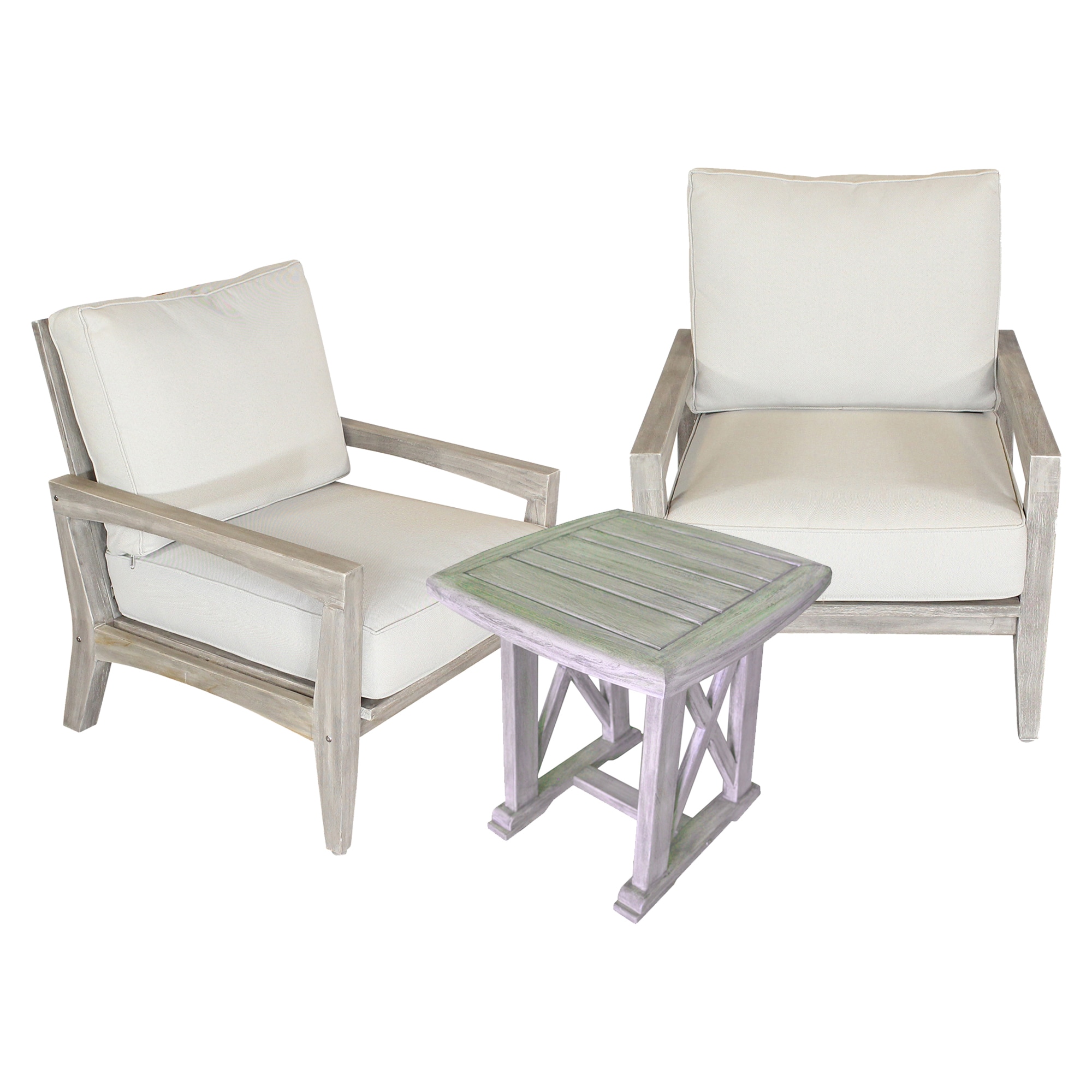 Courtyard Casual Bermuda FSC Teak 4 Piece Seating Set with Sofa, Coffee Table and 2 Club Chairs - Taupe